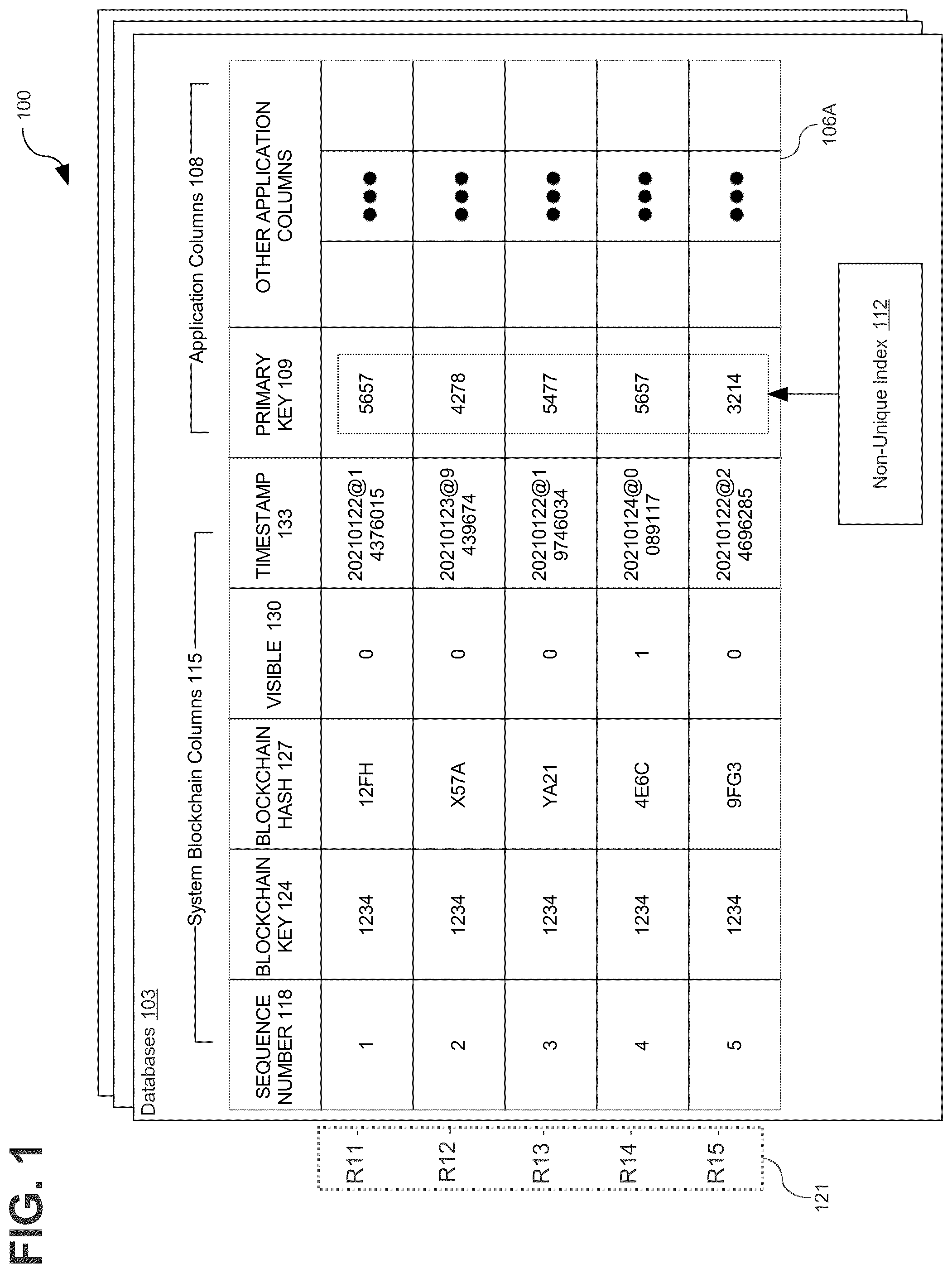 Patent US12592841 Figure 1 – Active-active replication in blockchain tables with primary key constraints