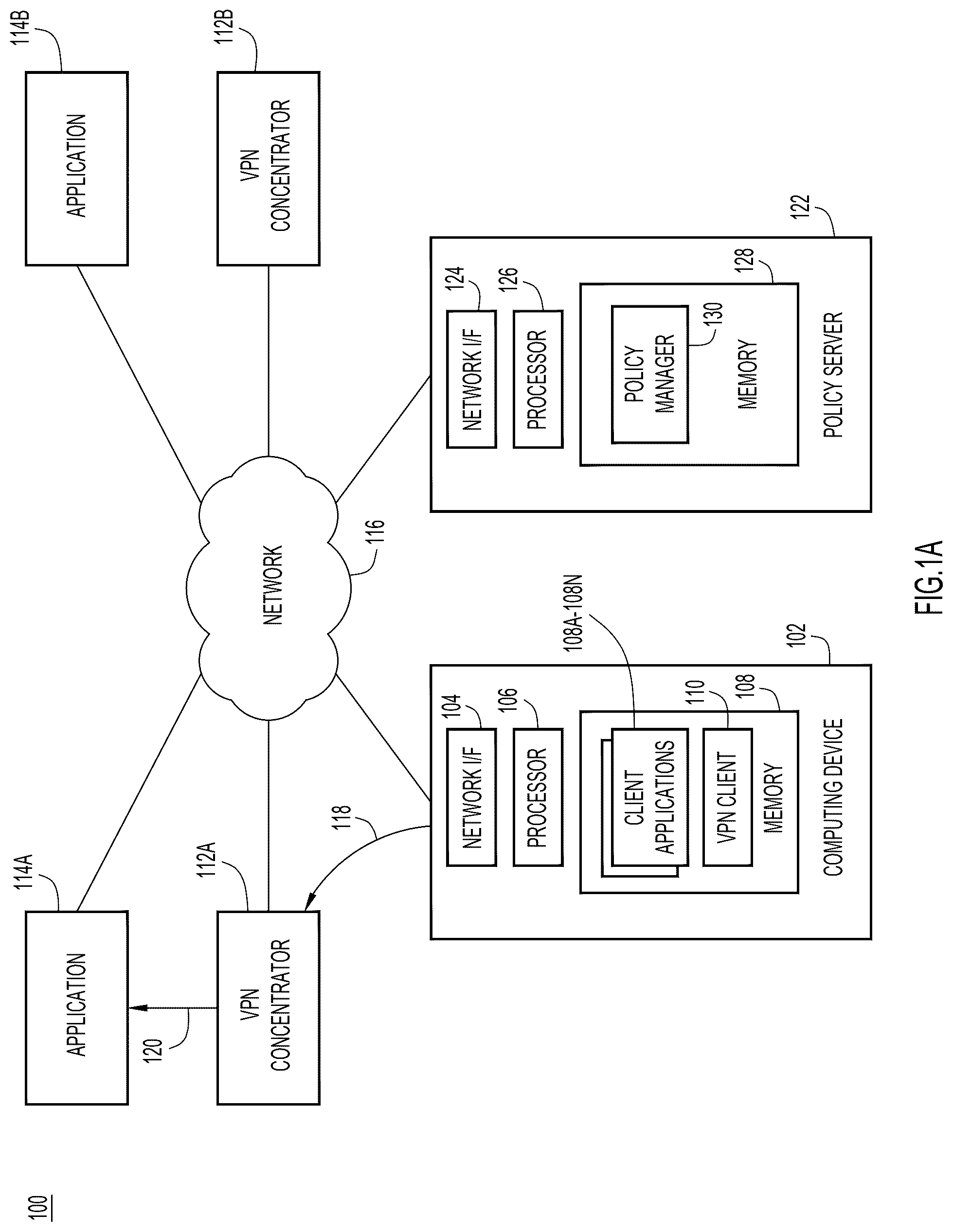 Patent US12592910 Figure 1 – Multi-route virtual private networking