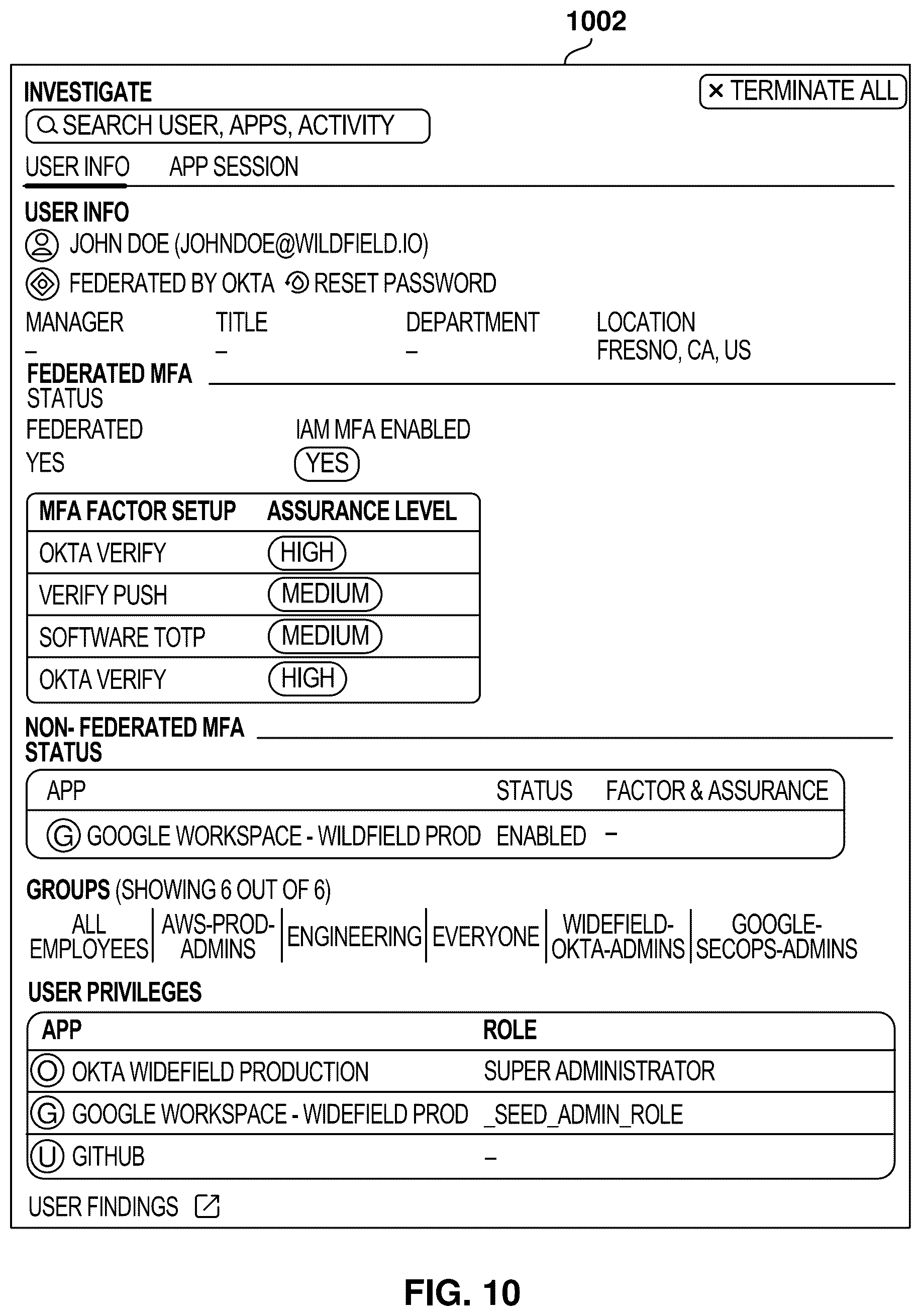 Patent US12592942 Figure 10 – Session analysis for identity threat detection and identity security posture management