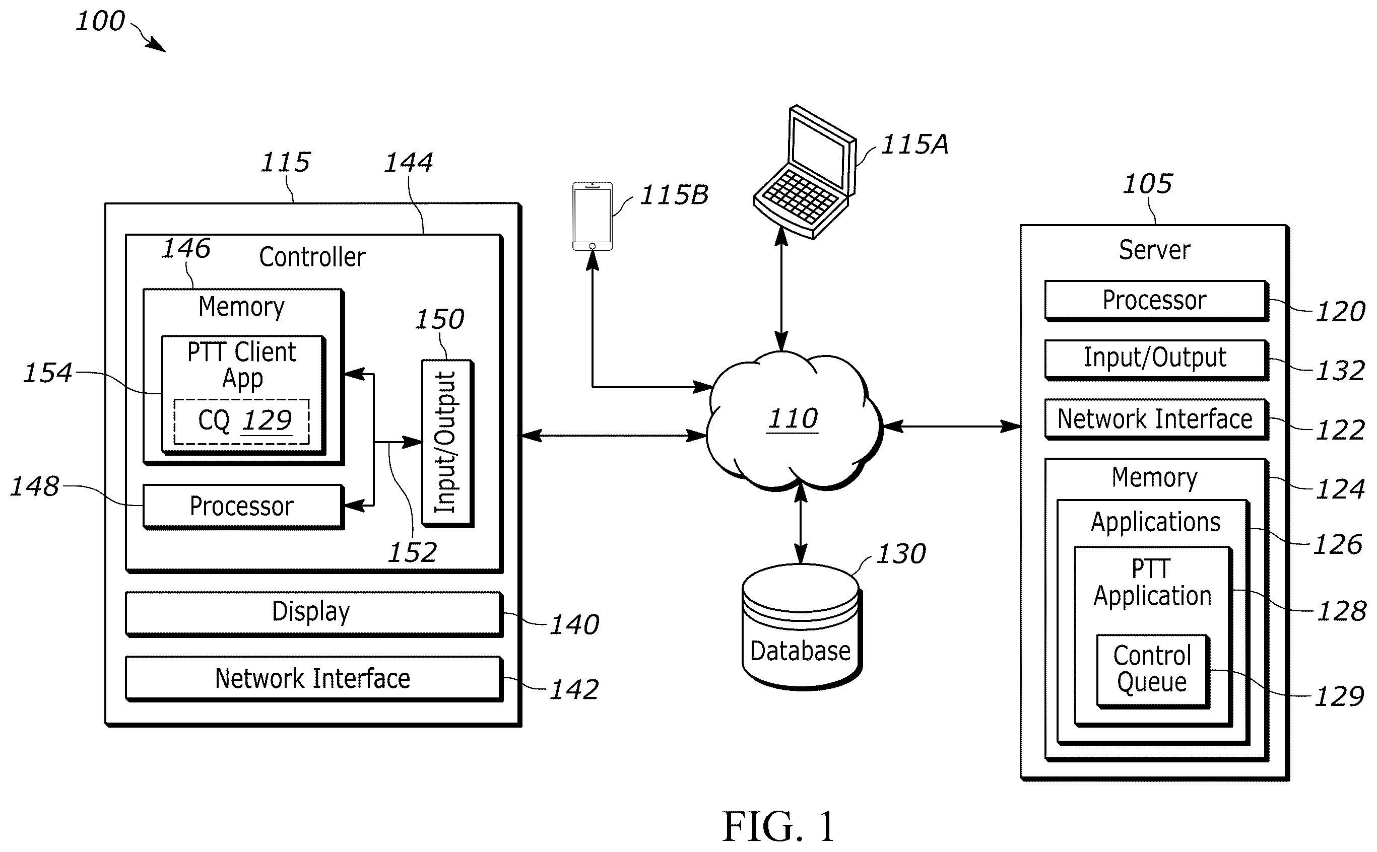 Patent US12592977 Figure 1 – Systems and methods for providing push-to-talk session participants control of a push-to-talk session