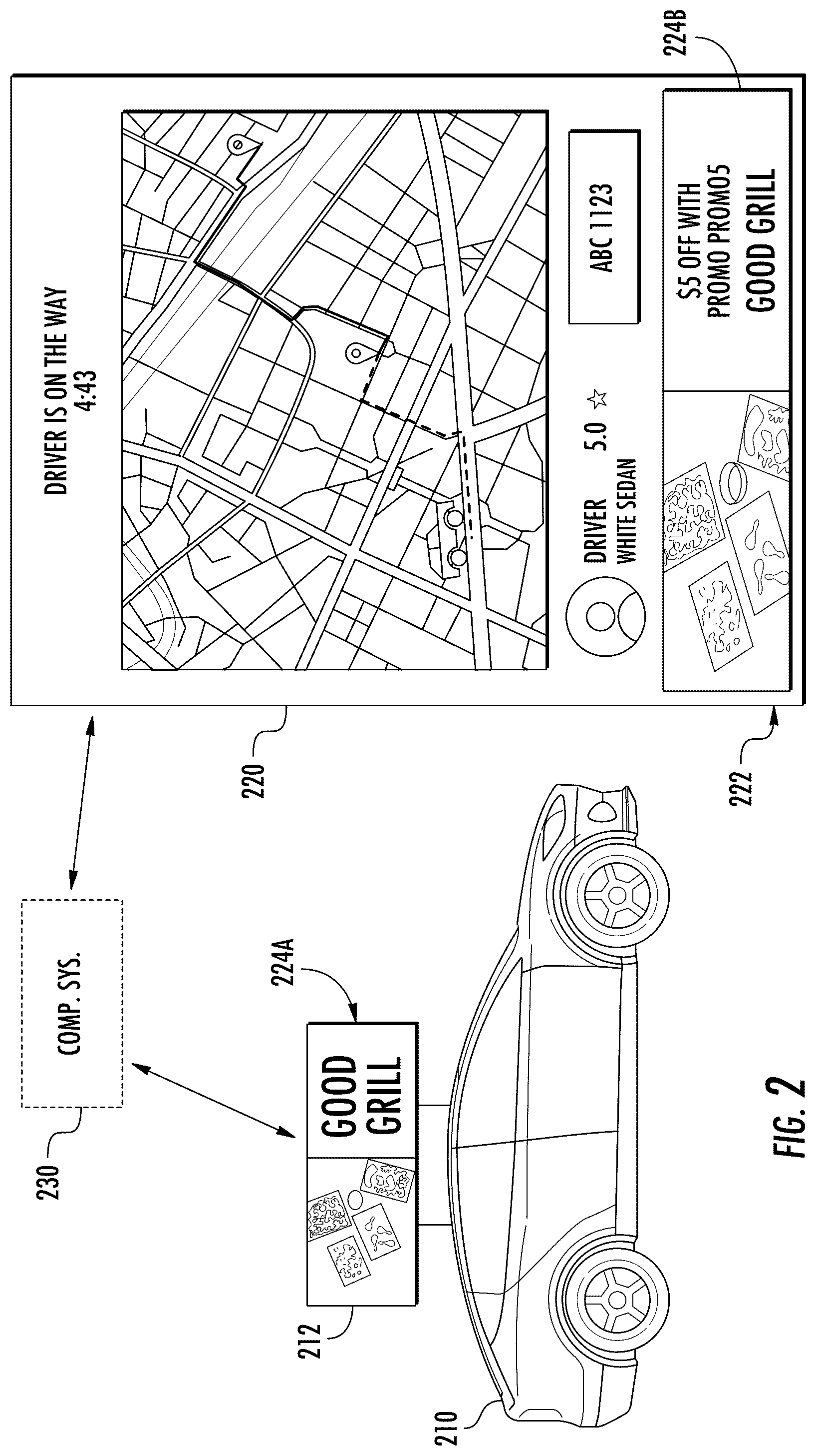 Patent US12597051 Figure 2 – Systems and methods for the display of corresponding content for user-requested vehicle services using distributed electronic devices