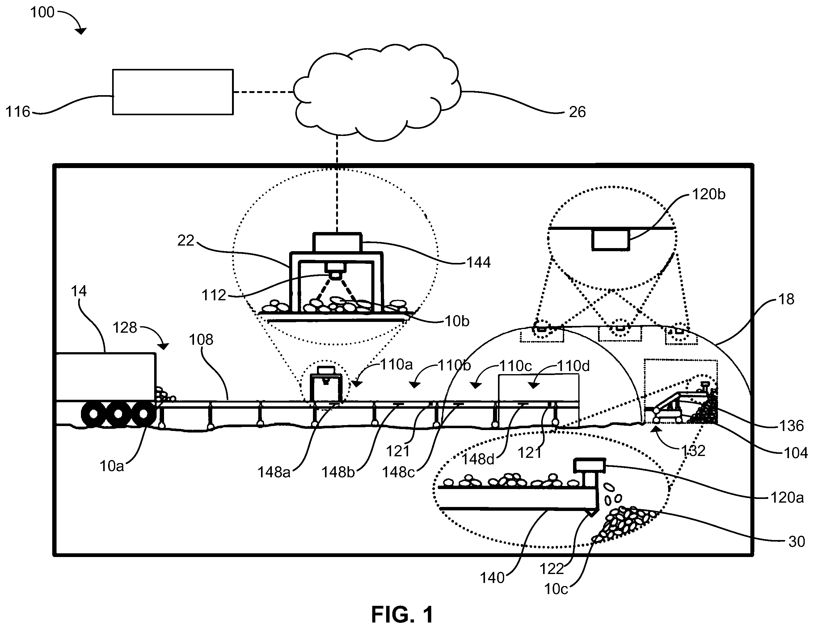 Patent US12597136 Figure 1 – Apparatus and method of recording a storage location by size for harvested tubers