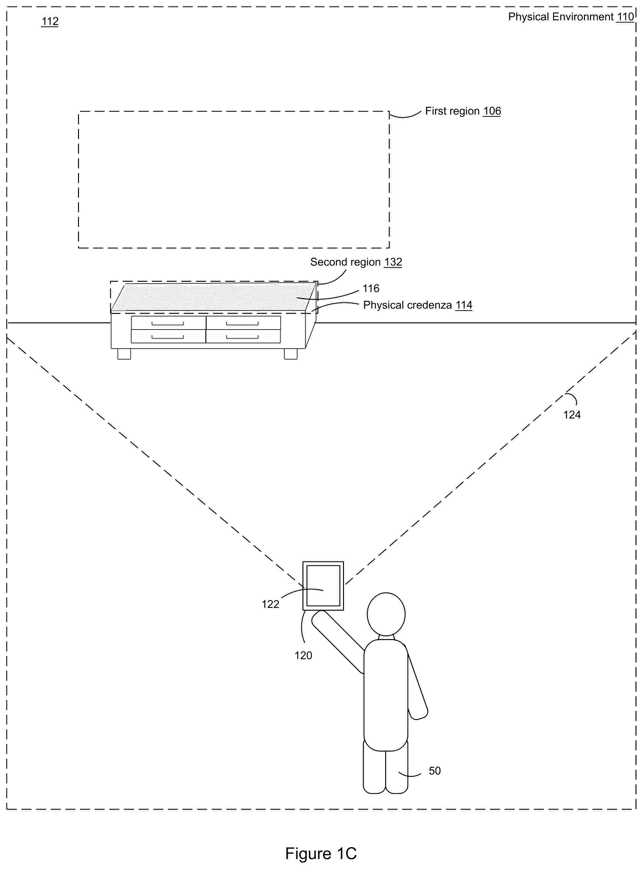 Patent US12597177 Figure 3 – Changing display rendering modes based on multiple regions