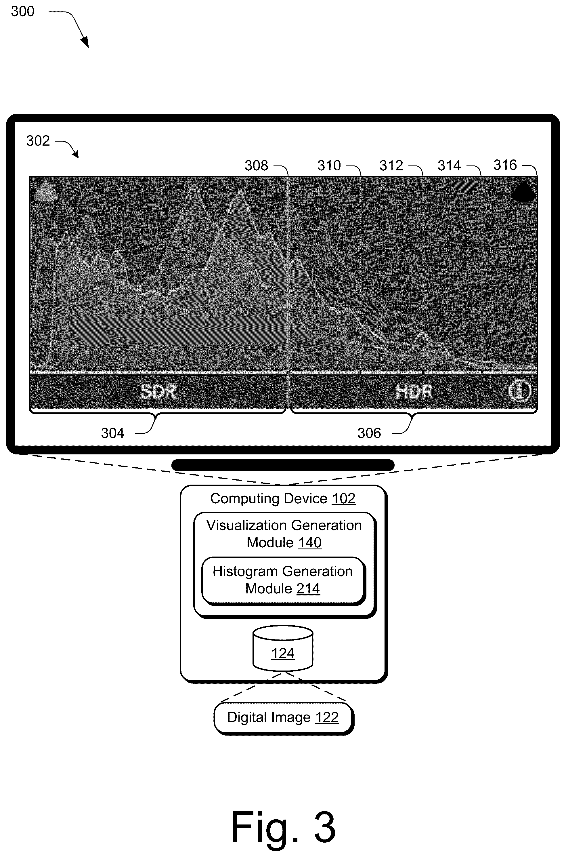 Patent US12597181 Figure 3 – High dynamic range digital image editing visualizations