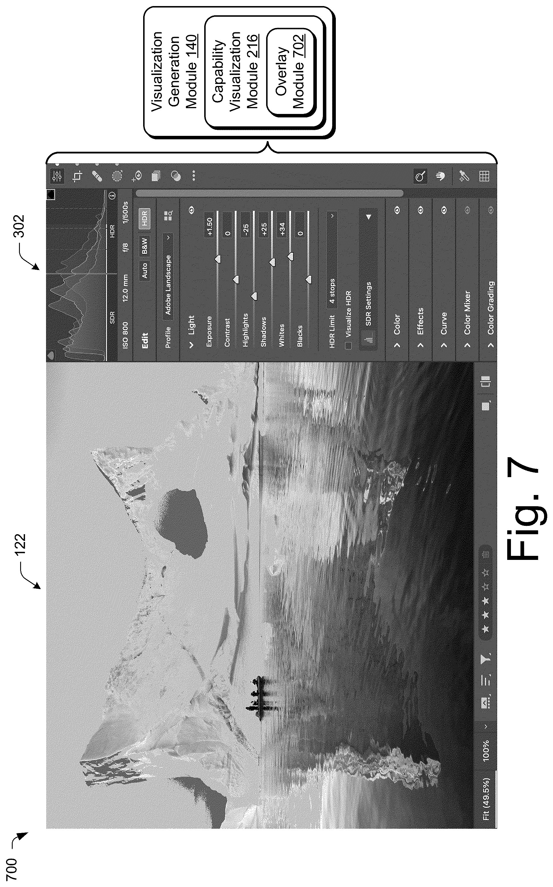Patent US12597181 Figure 7 – High dynamic range digital image editing visualizations