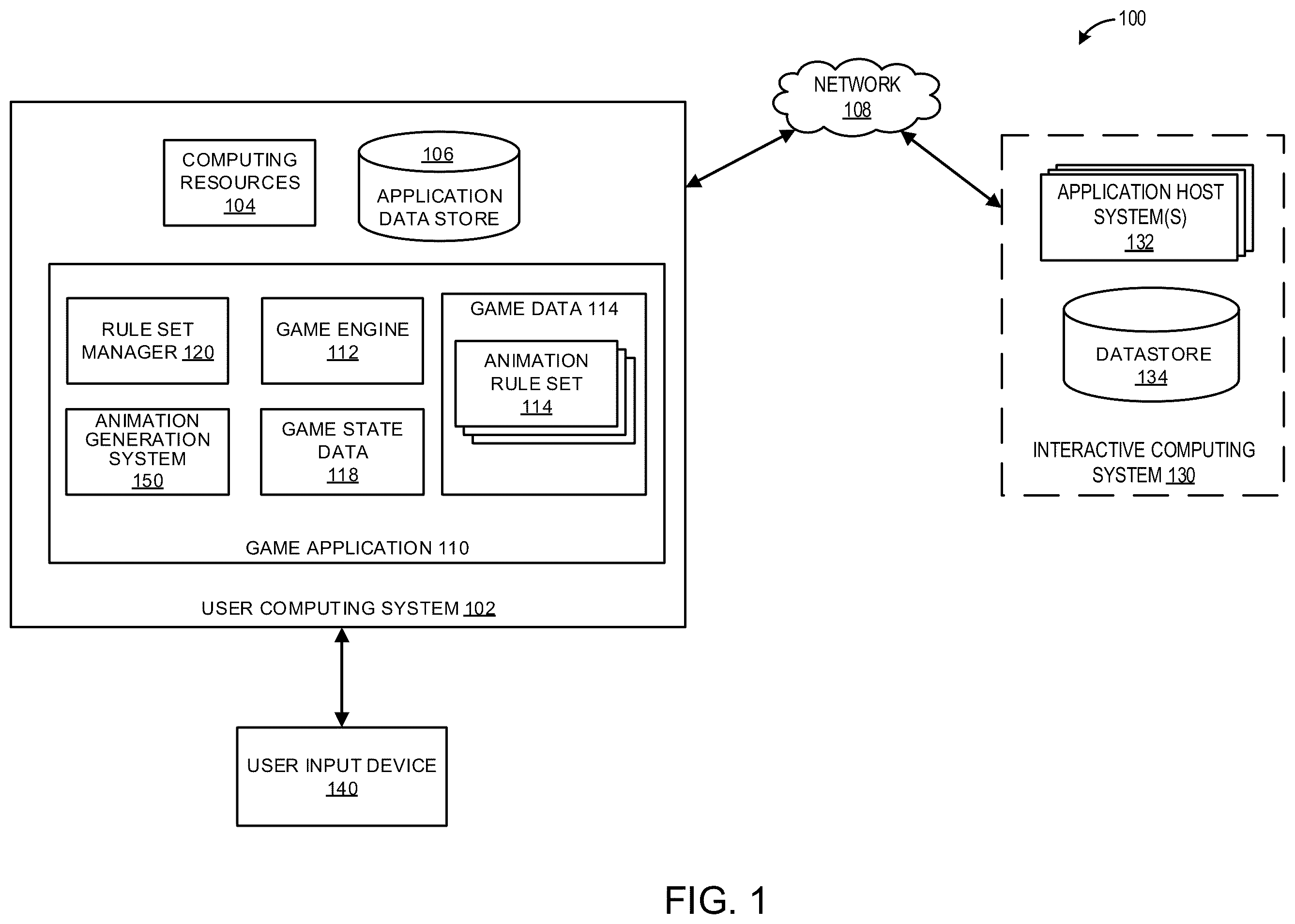Patent US12597190 Figure 1 – System for customizing in-game character animations by players