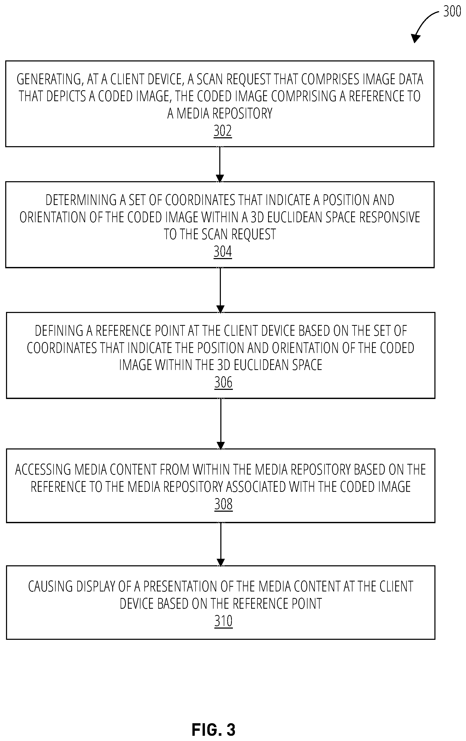 Patent US12597214 Figure 3 – Scannable codes as landmarks for augmented-reality content