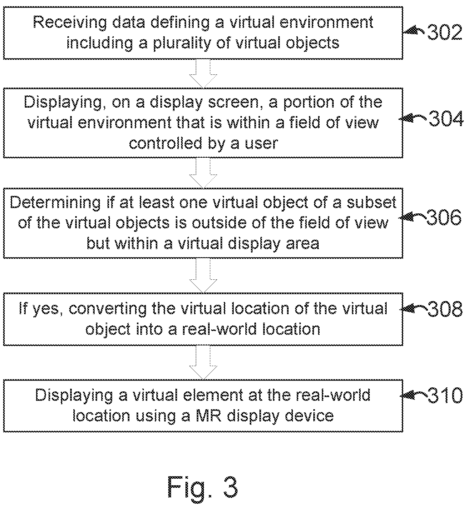 Patent US12597215 Figure 3 – Representing virtual objects outside of a display screen