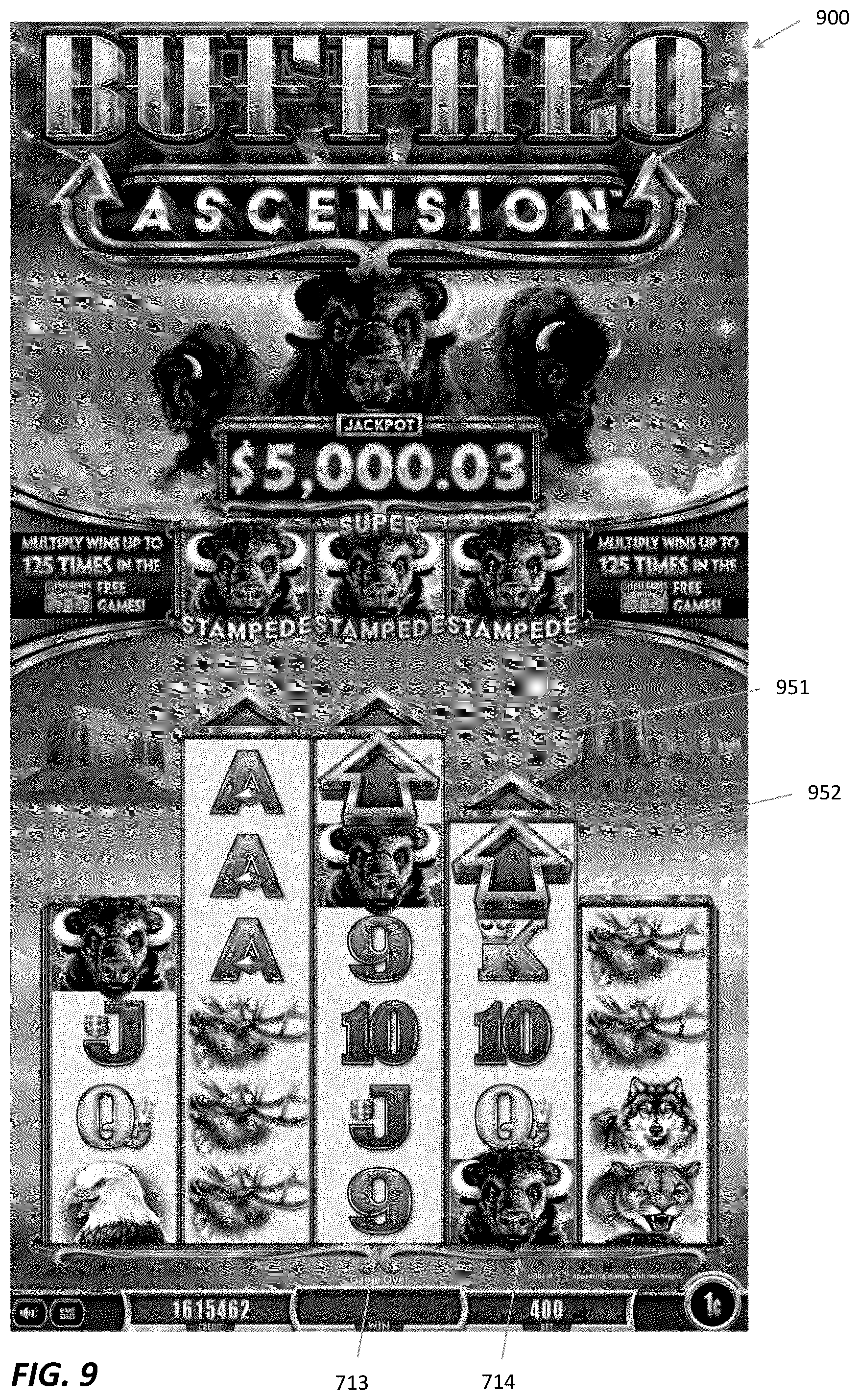 Patent US12597318 Figure 9 – Systems and methods for electronic gaming with changing display states