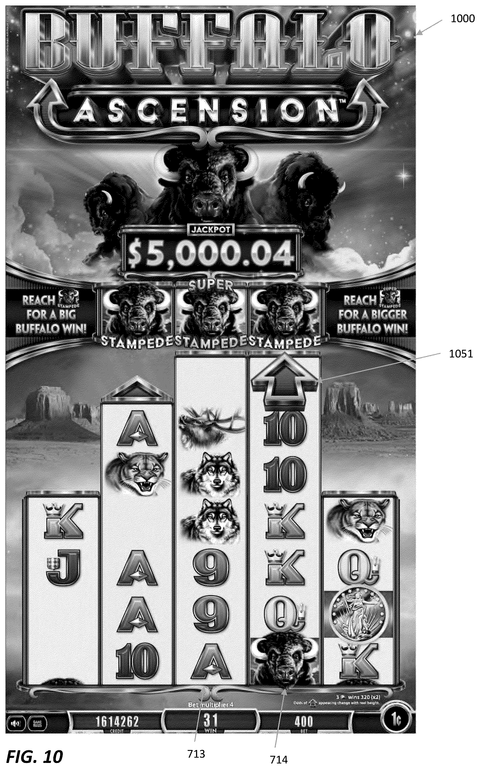Patent US12597318 Figure 10 – Systems and methods for electronic gaming with changing display states