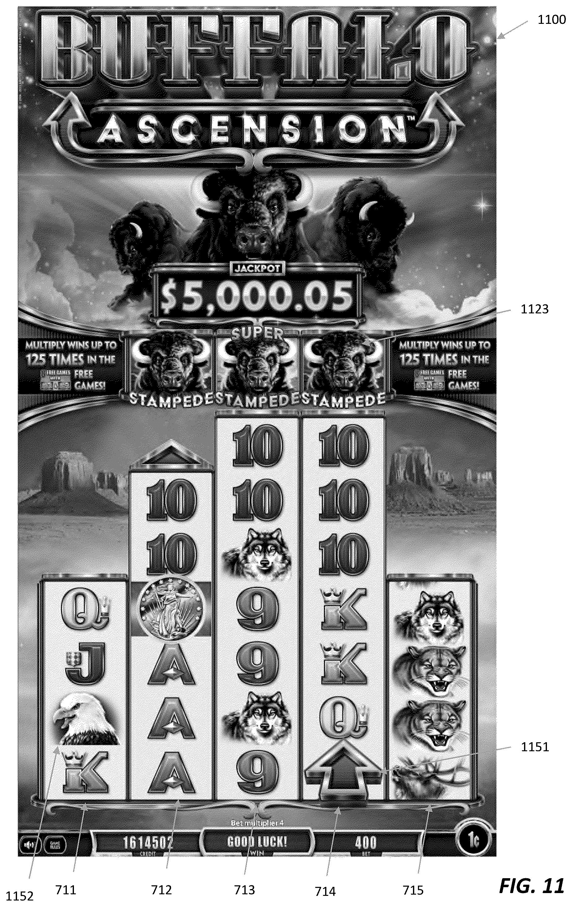 Patent US12597318 Figure 11 – Systems and methods for electronic gaming with changing display states