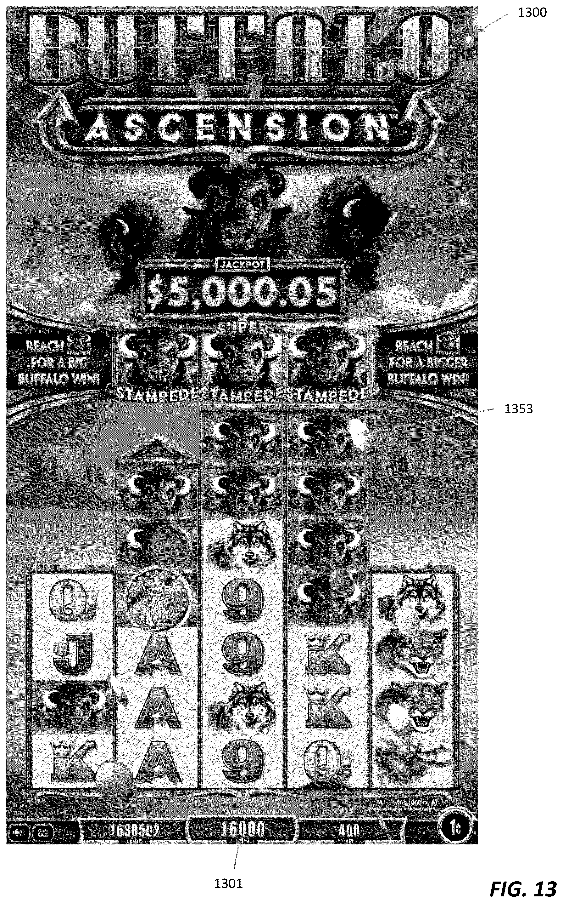 Patent US12597318 Figure 13 – Systems and methods for electronic gaming with changing display states