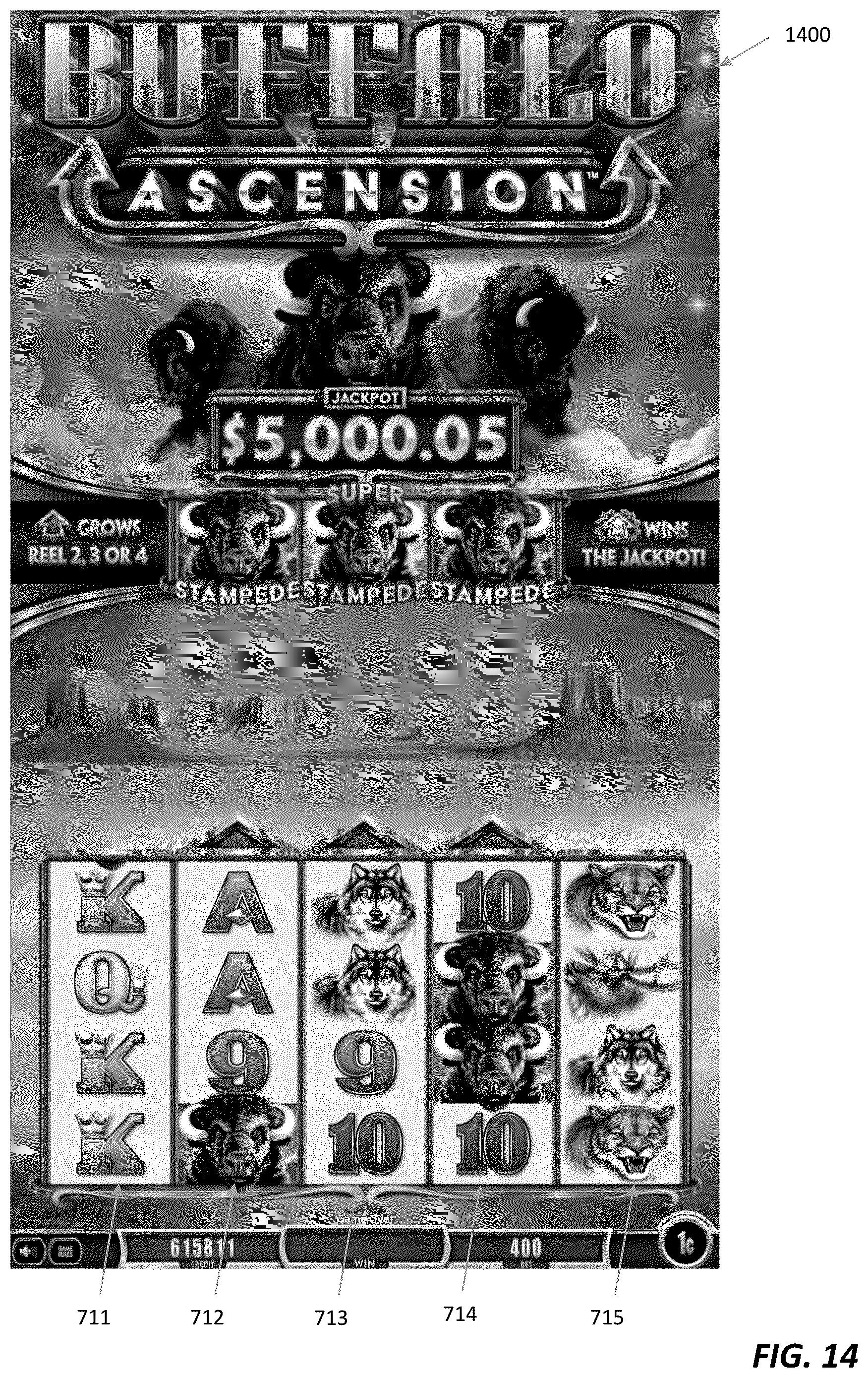 Patent US12597318 Figure 14 – Systems and methods for electronic gaming with changing display states