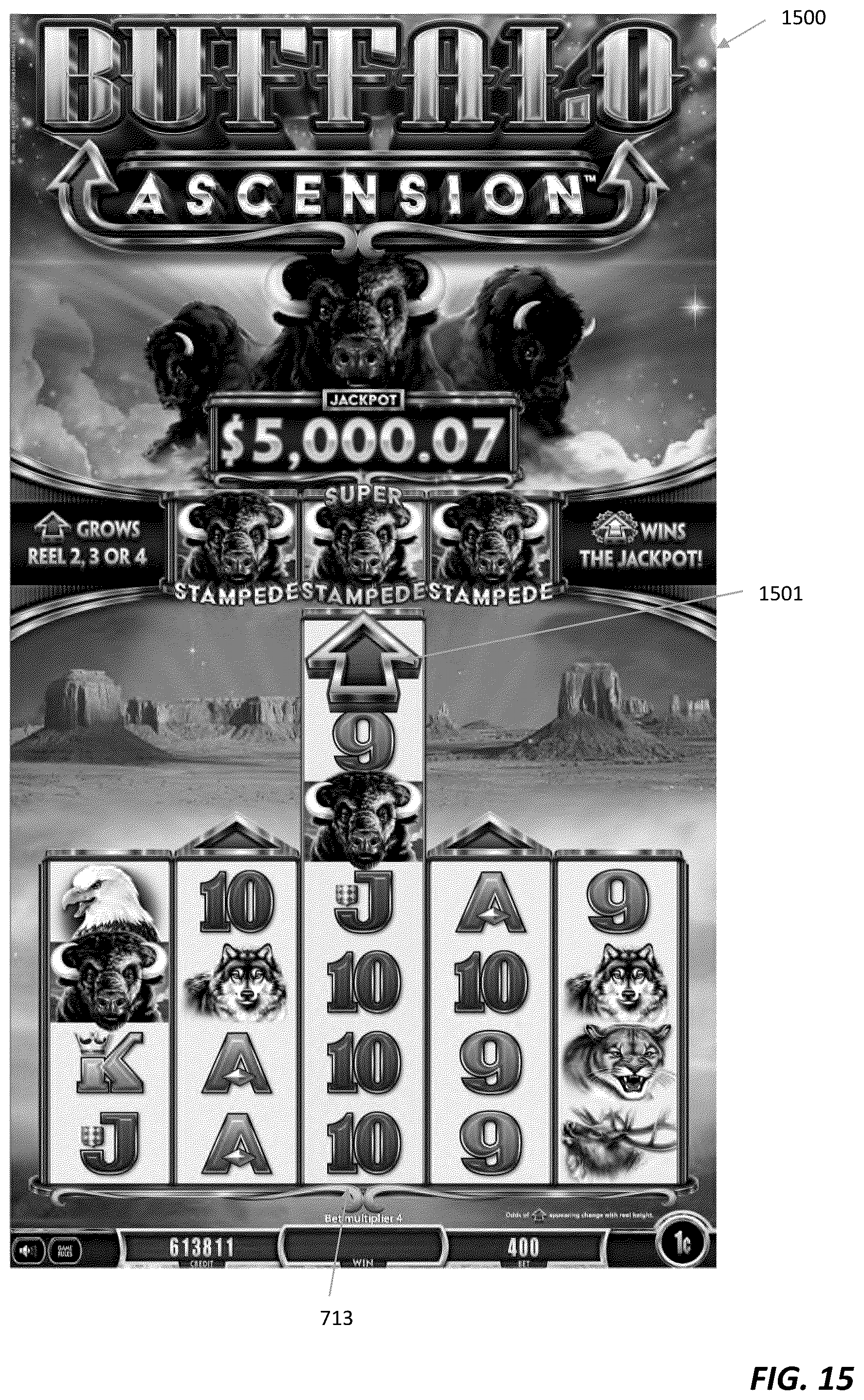 Patent US12597318 Figure 15 – Systems and methods for electronic gaming with changing display states