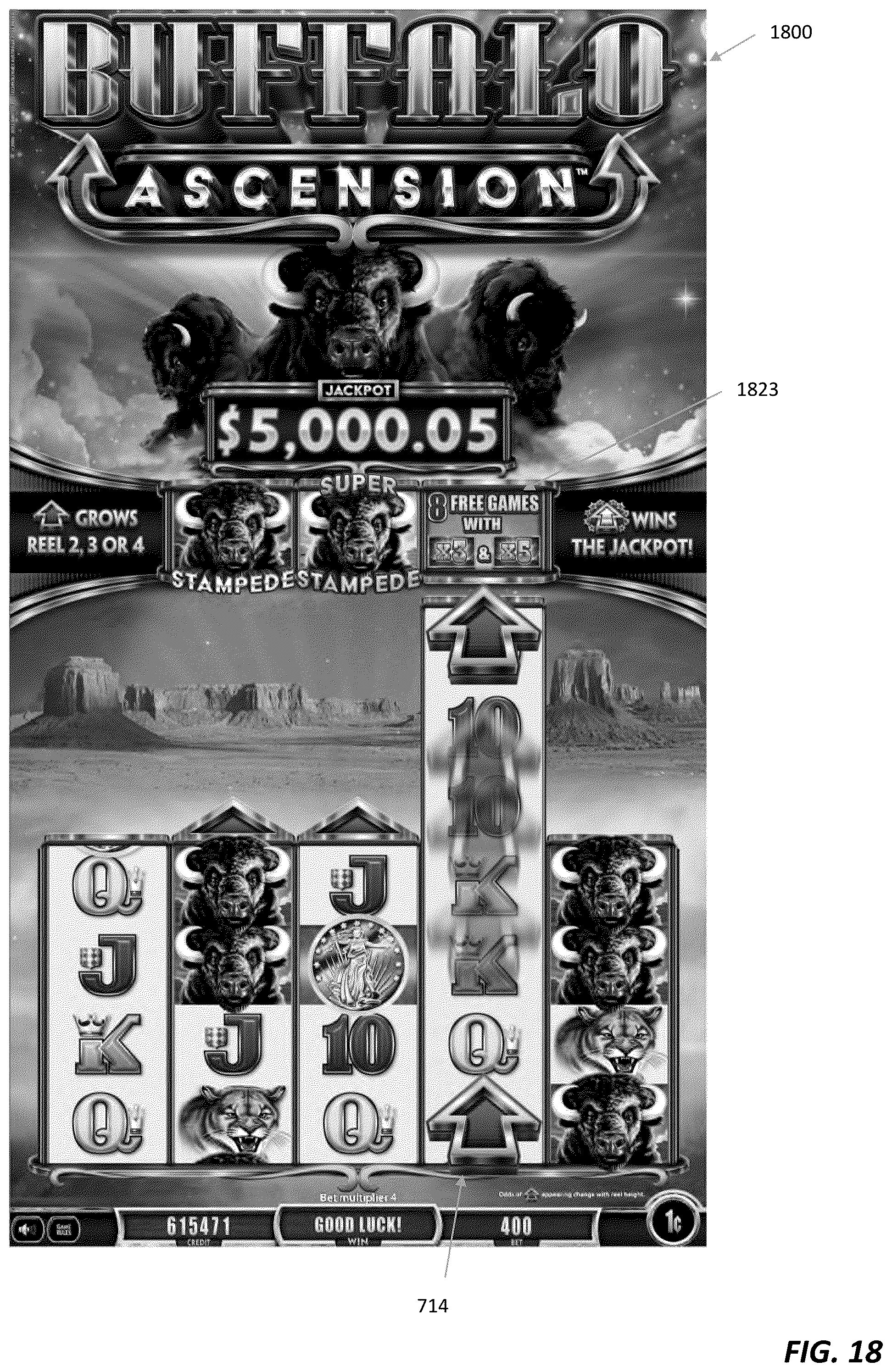 Patent US12597318 Figure 18 – Systems and methods for electronic gaming with changing display states