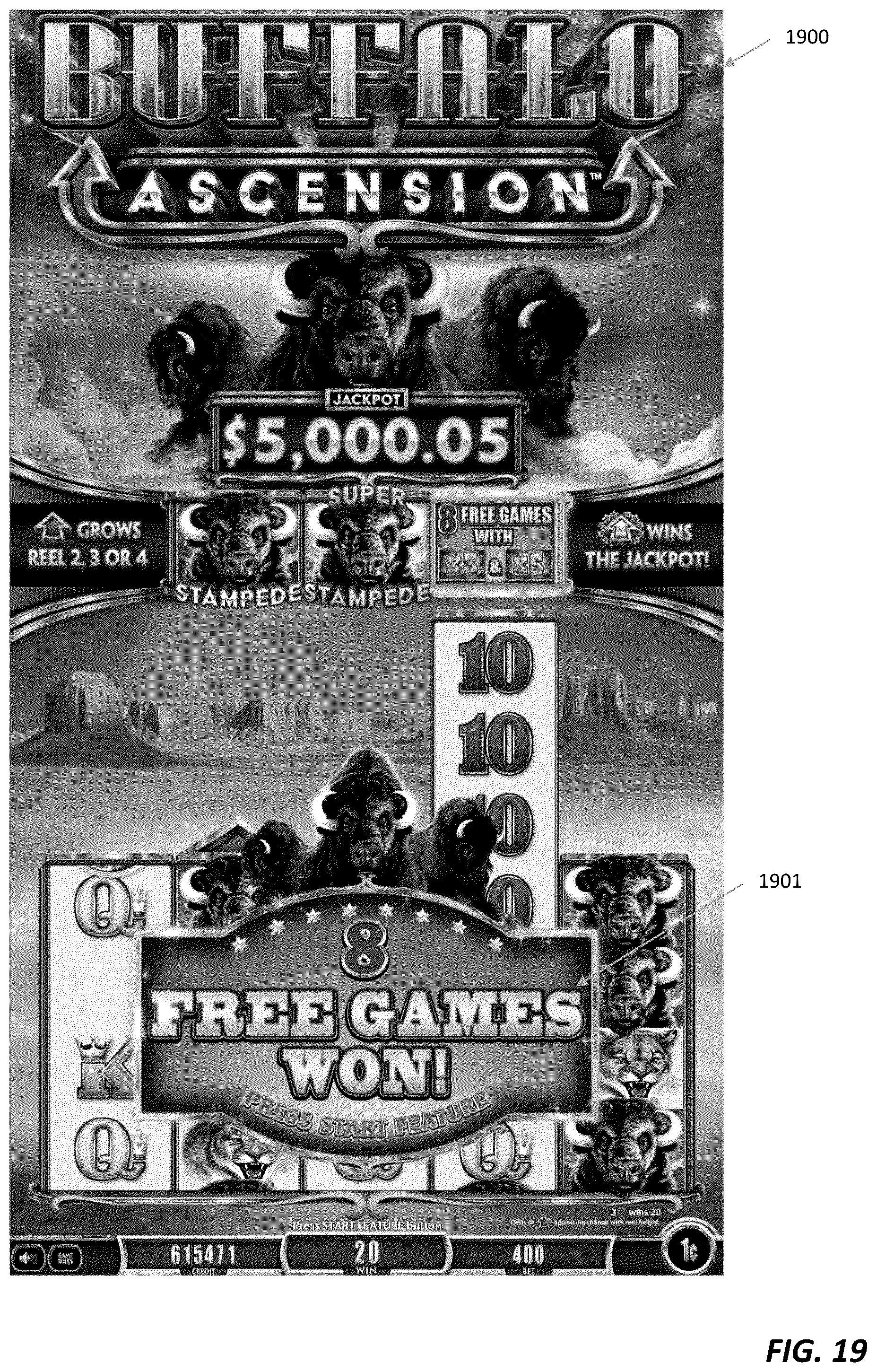 Patent US12597318 Figure 19 – Systems and methods for electronic gaming with changing display states