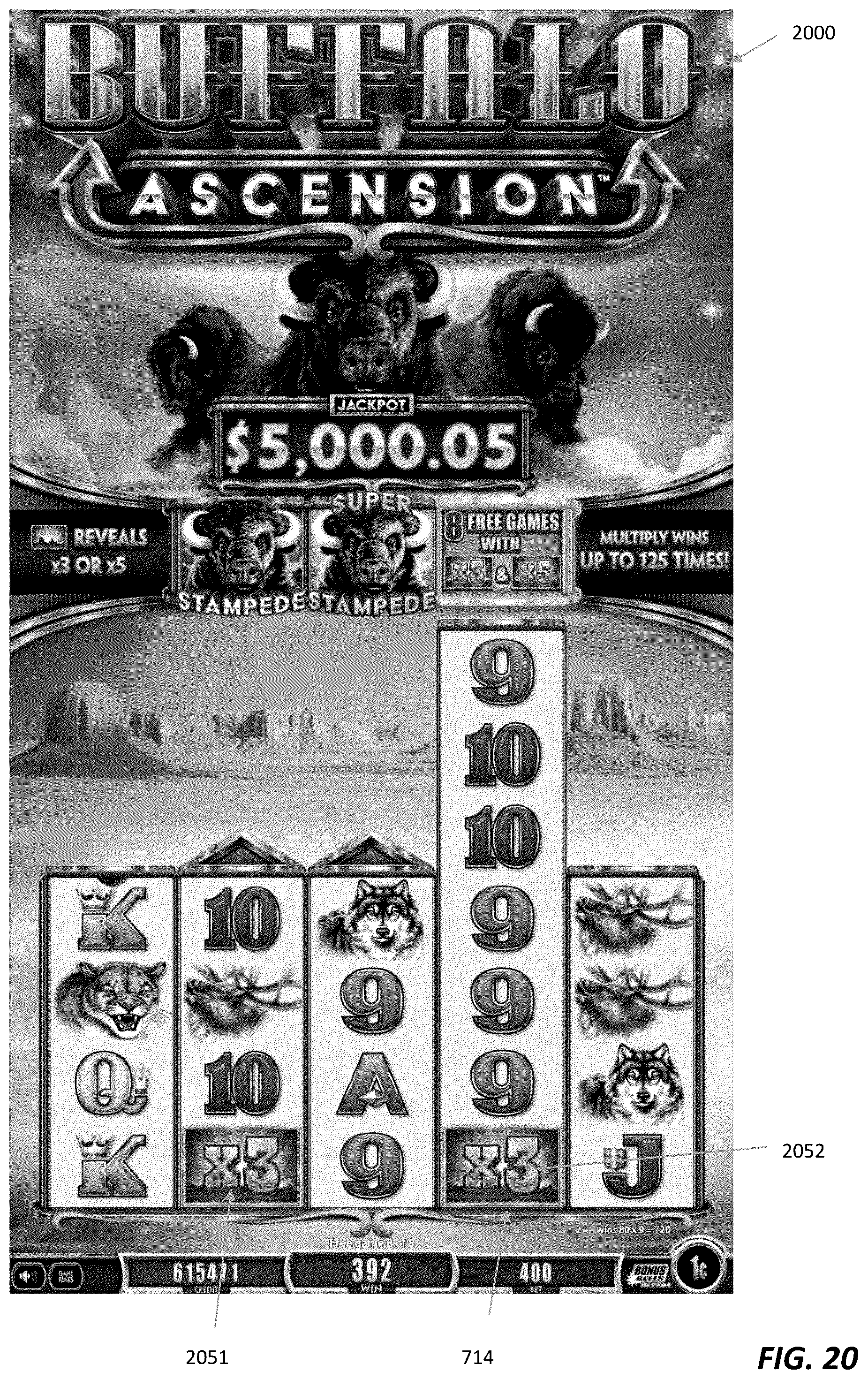 Patent US12597318 Figure 20 – Systems and methods for electronic gaming with changing display states