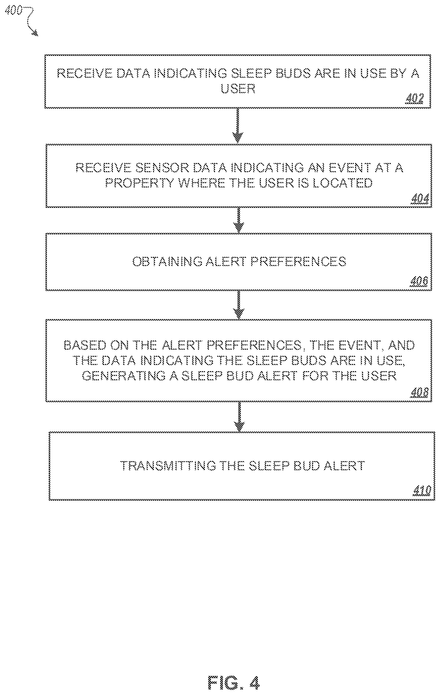 Patent US12597330 Figure 4 – Ear bud integration with property monitoring