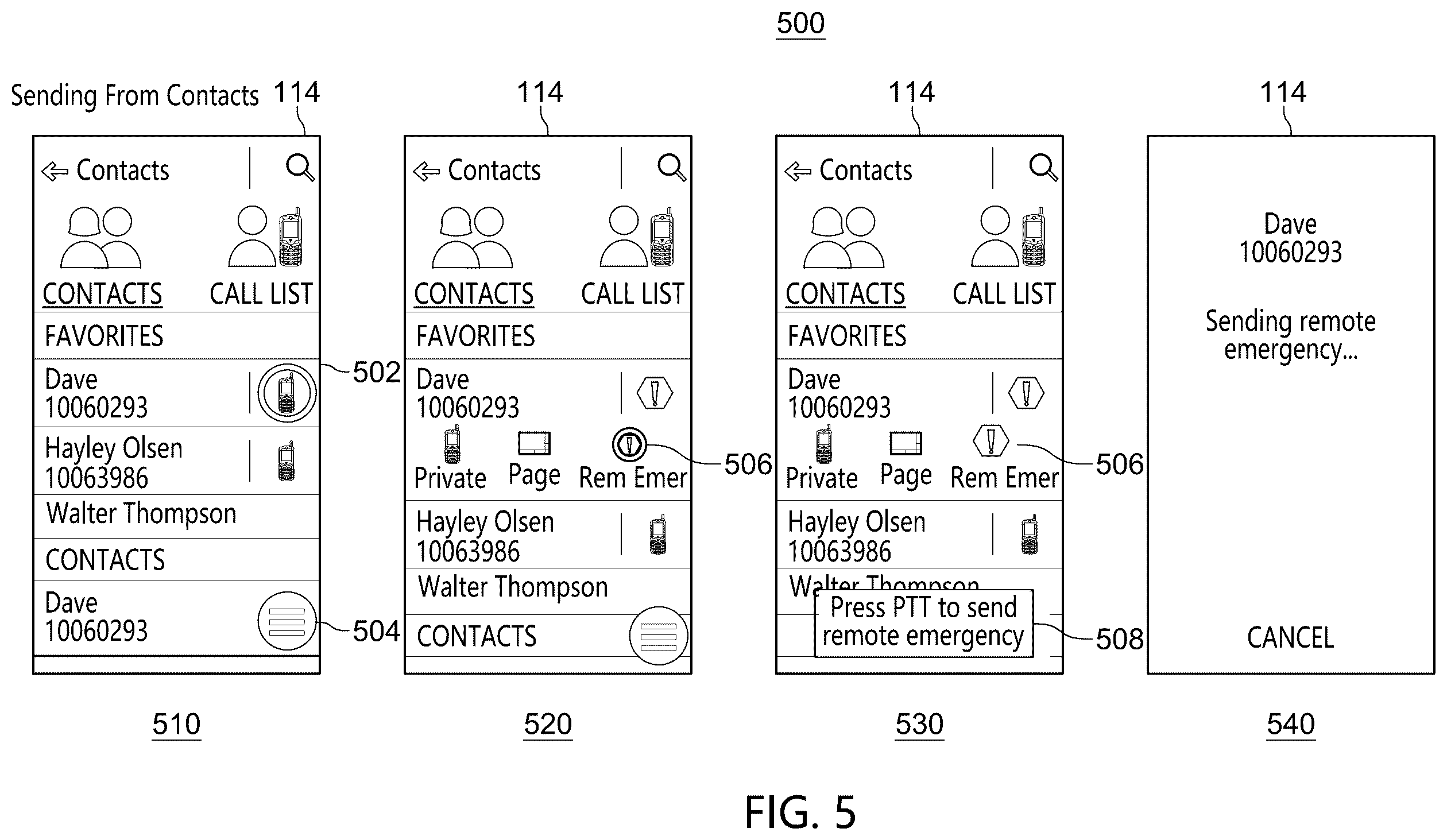 Patent US12597336 Figure 5 – Device and method for remote activation of an emergency alarm in a public safety radio