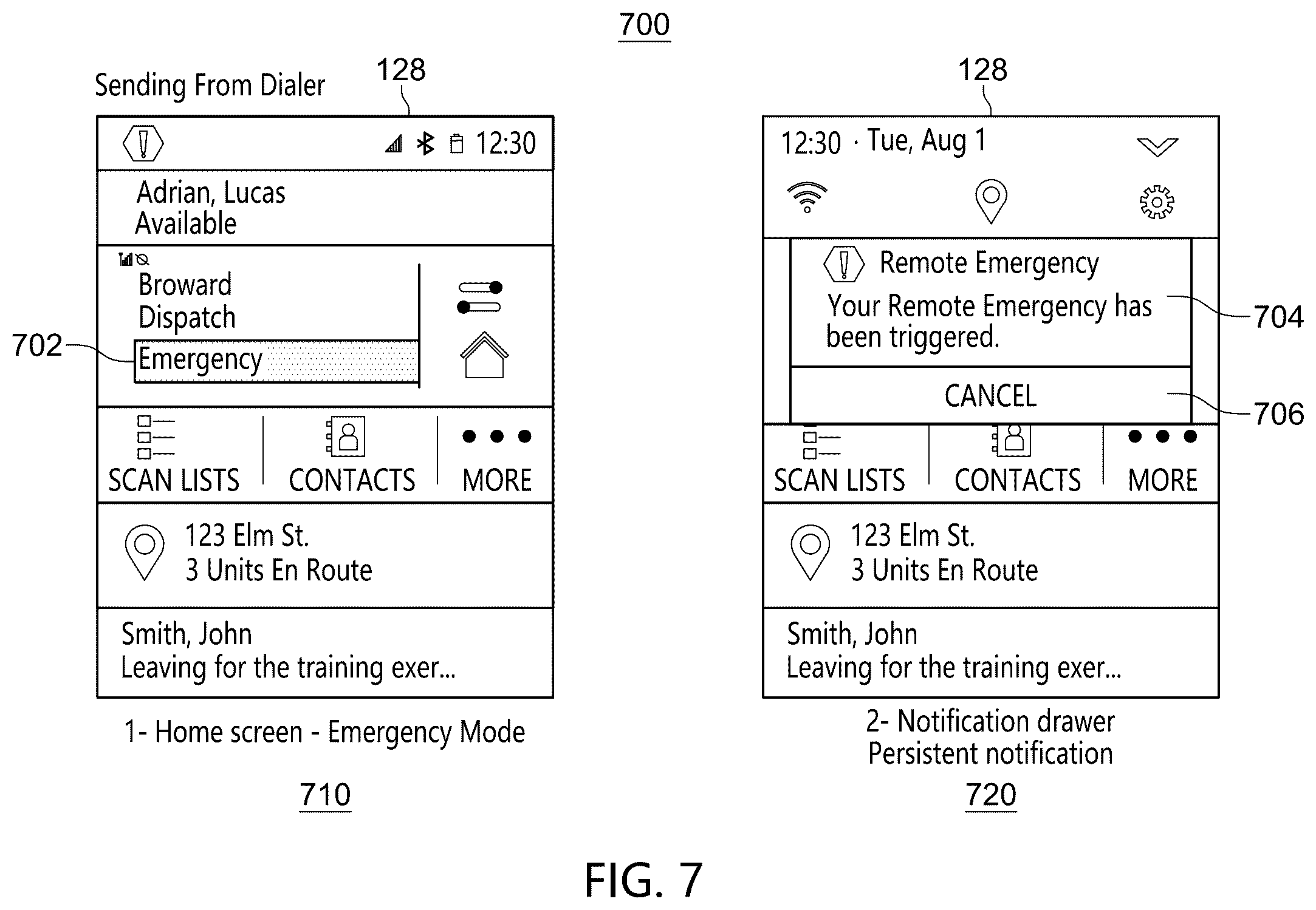 Patent US12597336 Figure 7 – Device and method for remote activation of an emergency alarm in a public safety radio