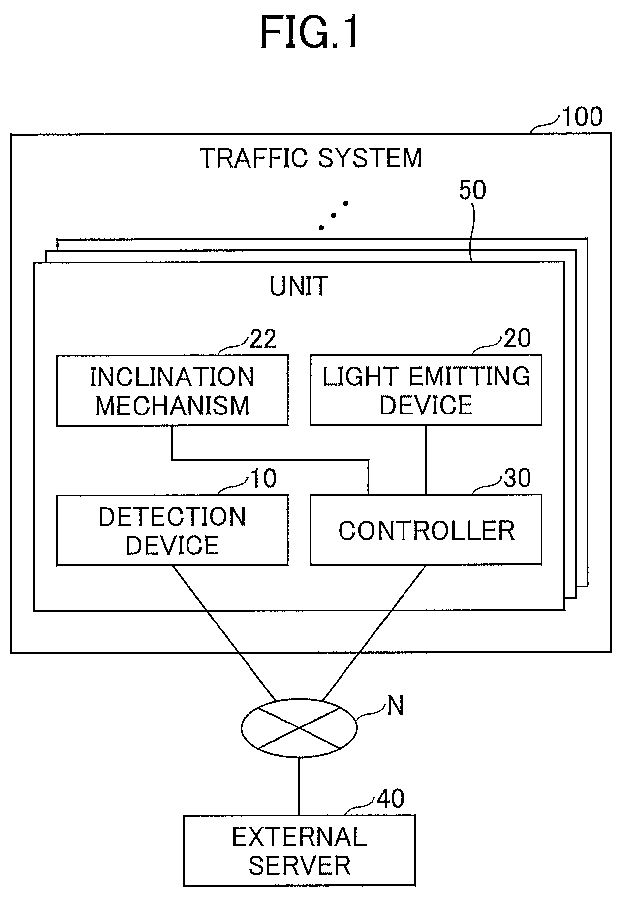 Patent US12597343 Figure 1 – Light emitting device and traffic system