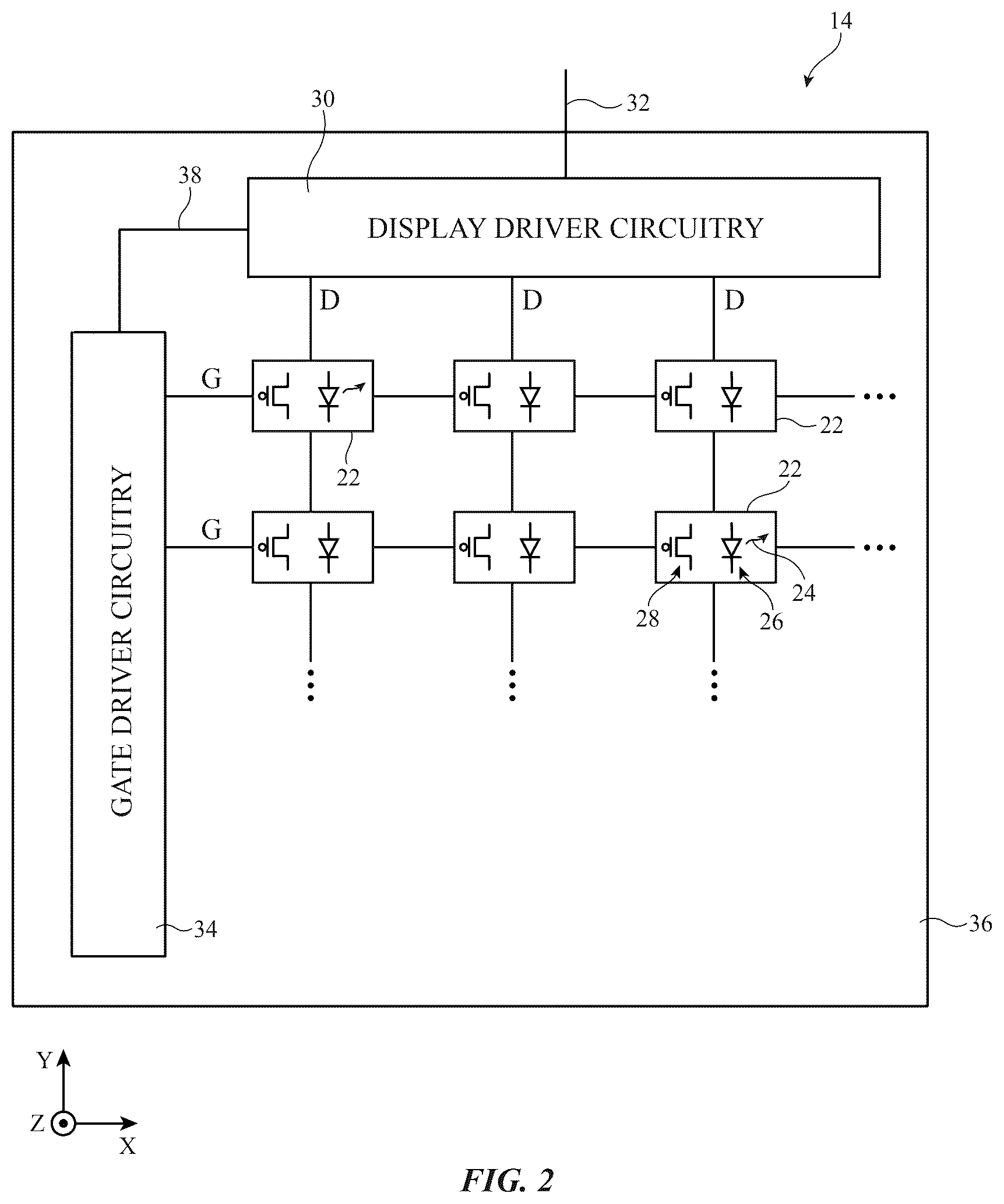 Patent US12597391 Figure 2 – Display pixel circuitry with shared emission transistors