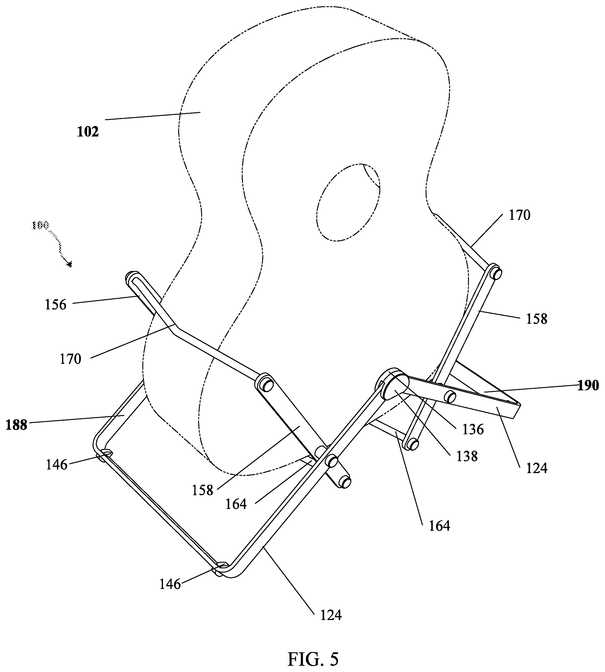 Patent US12597404 Figure 5 – Portable gravity-grip musical instrument stand