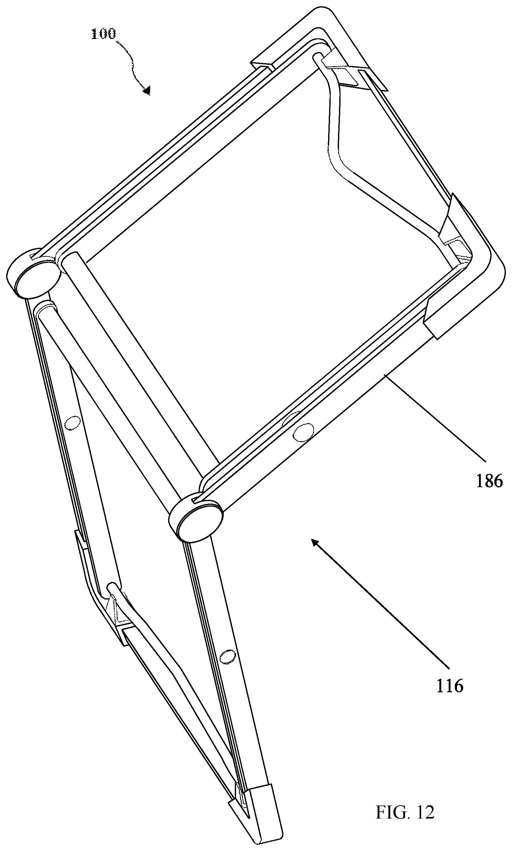 Patent US12597404 Figure 12 – Portable gravity-grip musical instrument stand