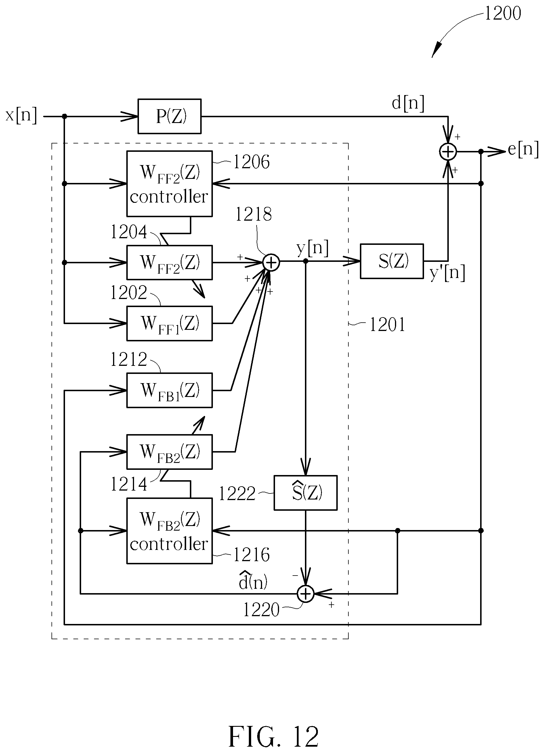 Patent US12597410 Figure 8 – Active noise control circuit with multiple filters connected in parallel fashion and associated method