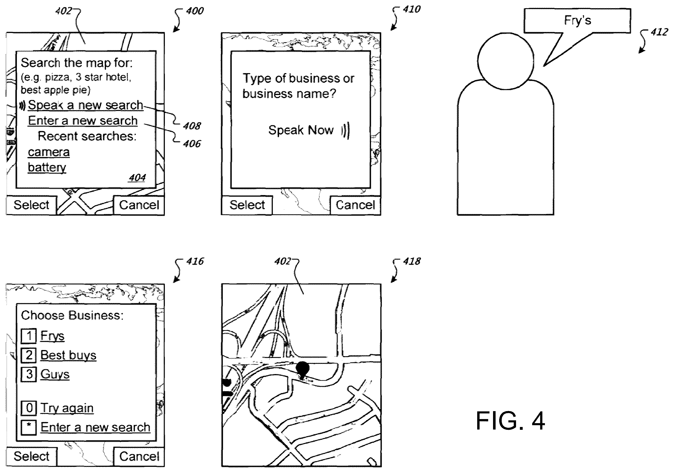 Patent US12597415 Figure 4 – Voice recognition grammar selection based on context