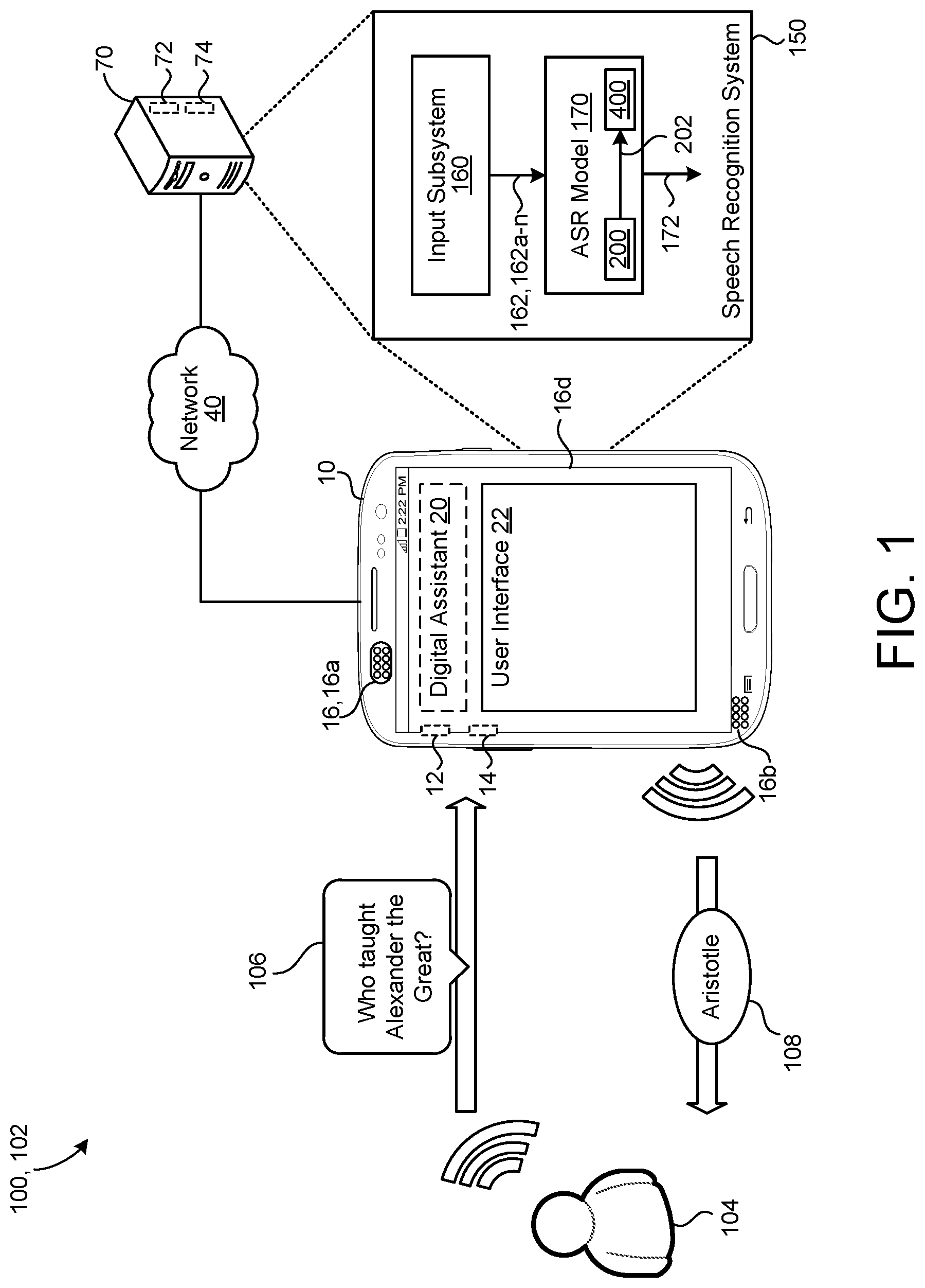 Patent US12597417 Figure 1 – Exporting modular encoder features for streaming and deliberation ASR
