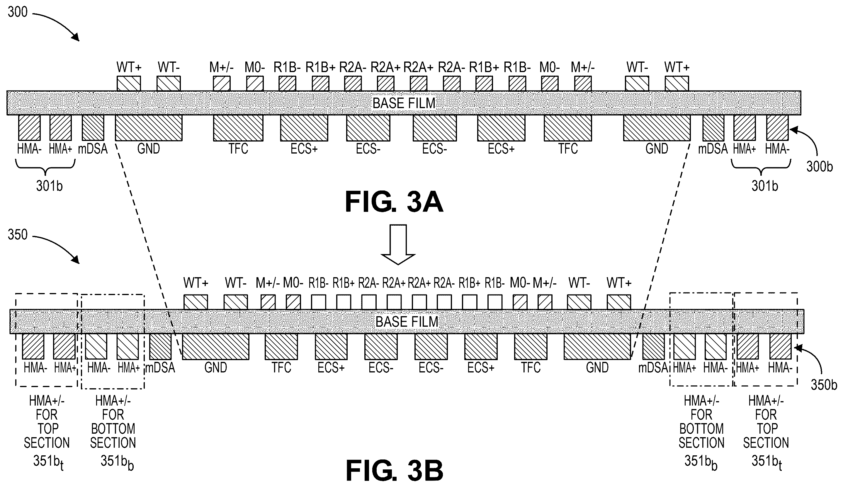 Patent US12597439 Figure 4 – Flexible printed circuit finger trace layout for parallel servo operation
