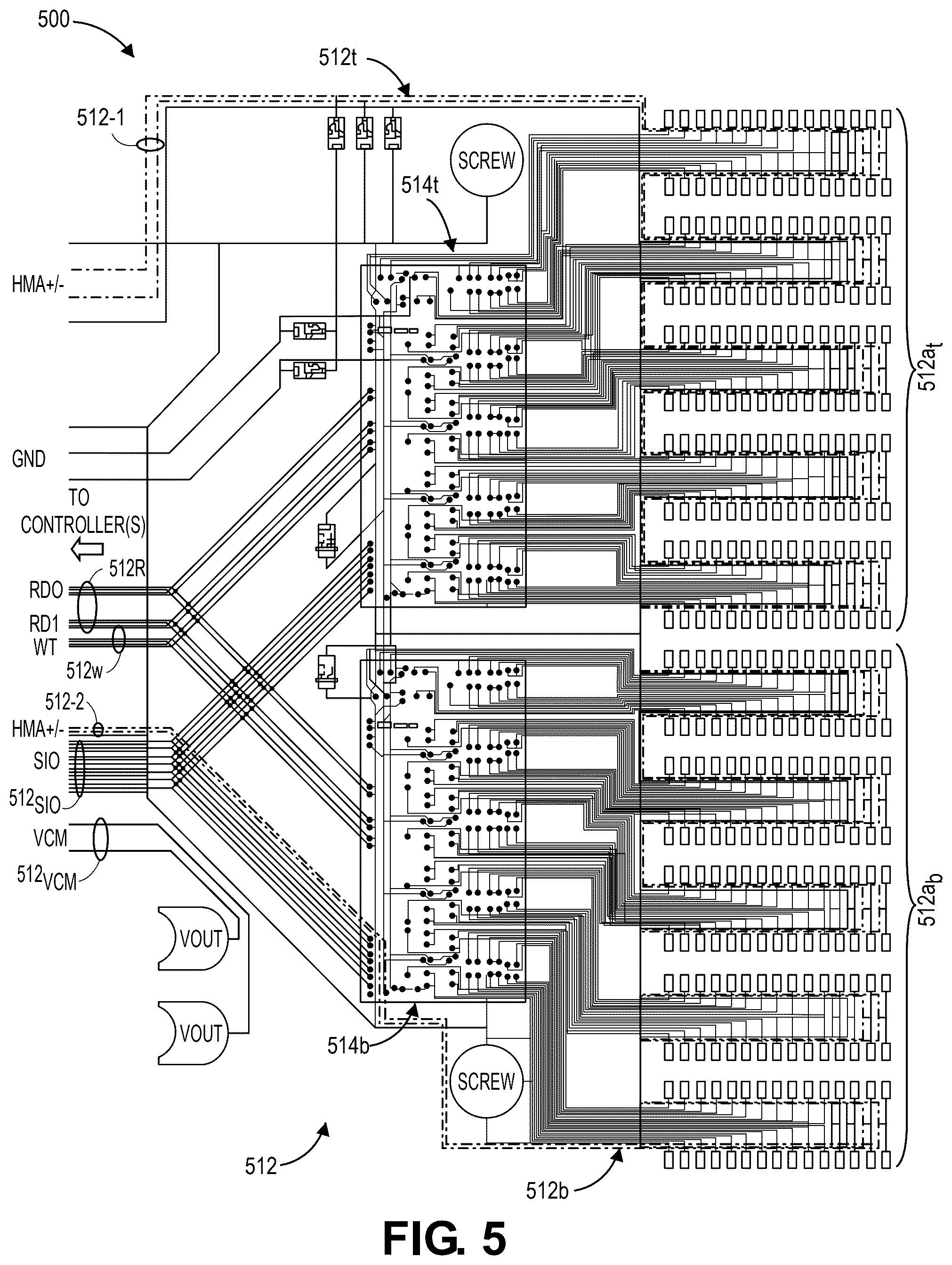 Patent US12597439 Figure 6 – Flexible printed circuit finger trace layout for parallel servo operation