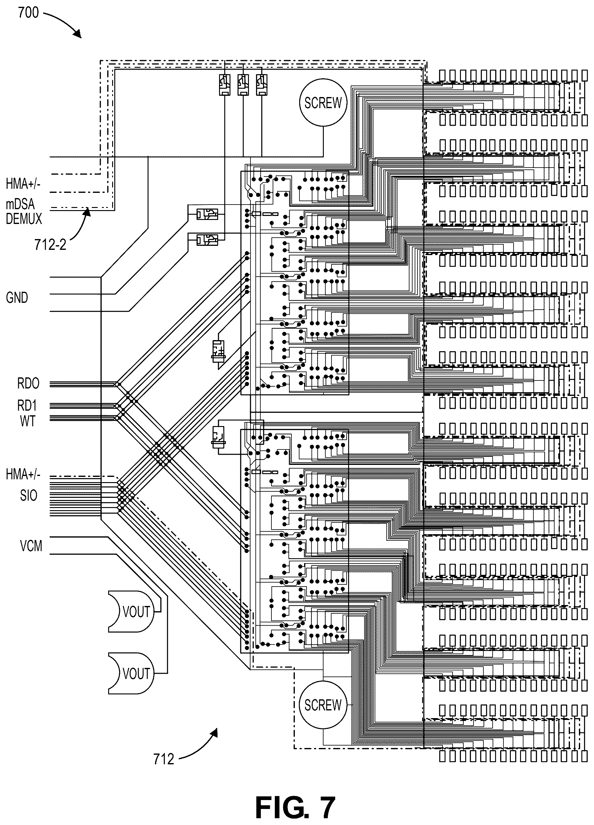 Patent US12597439 Figure 8 – Flexible printed circuit finger trace layout for parallel servo operation