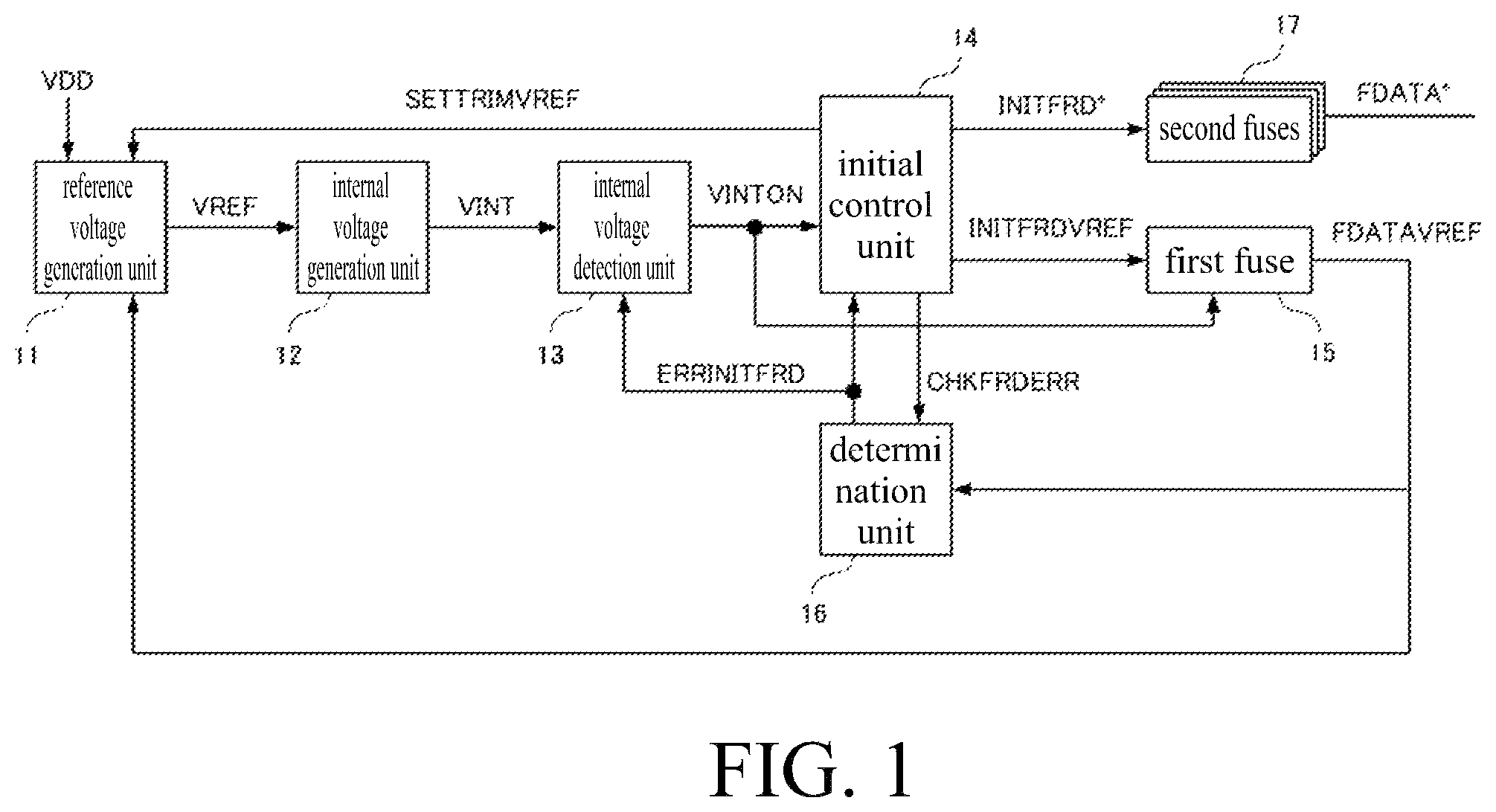Patent US12597457 Figure 1 – Initial setting device of semiconductor memory to determine valid setting