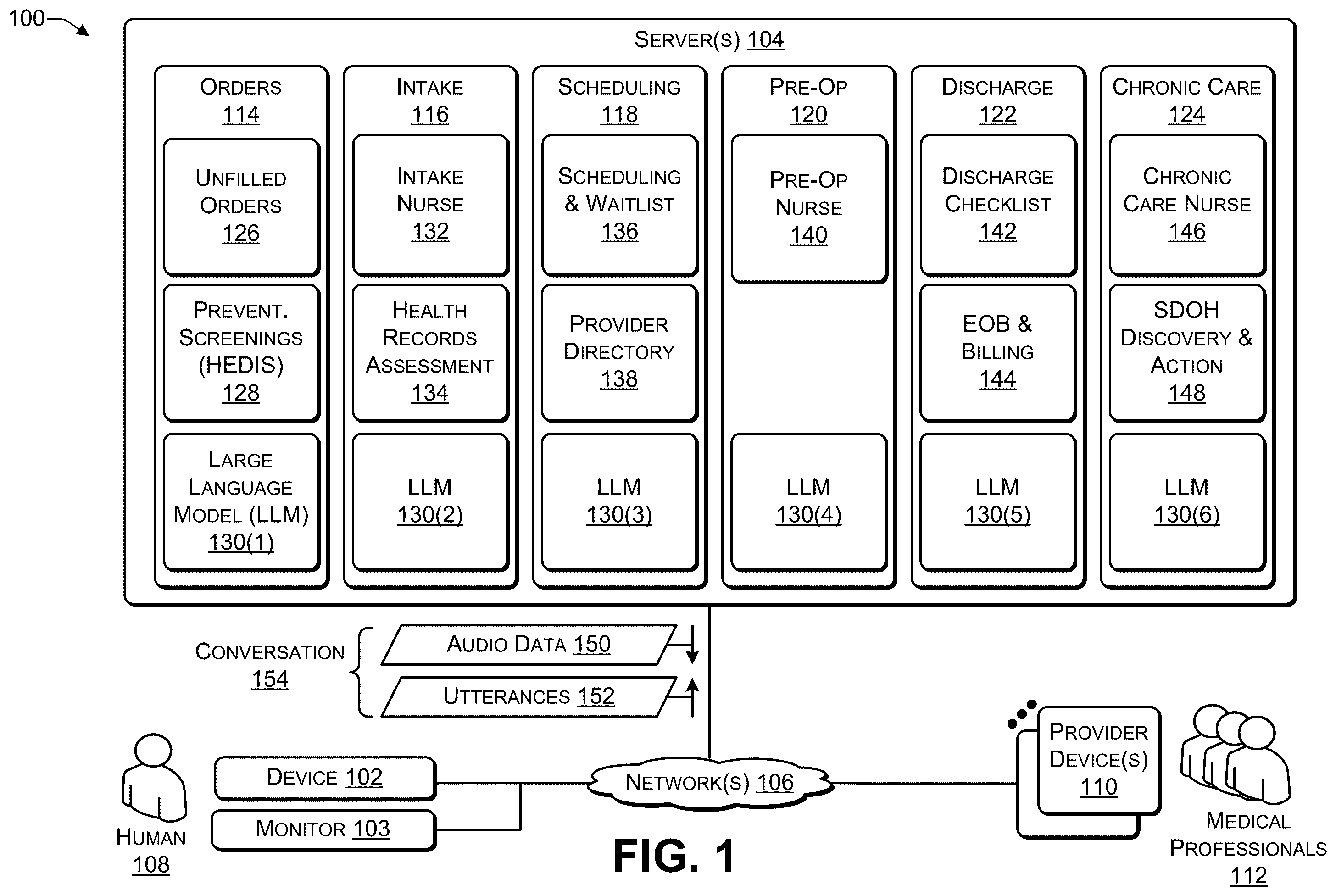 Patent US12597512 Figure 1 – Real-time use of multiple parallel automatic speech recognition (ASR) modules in a conversational artificial intelligence (AI) architecture