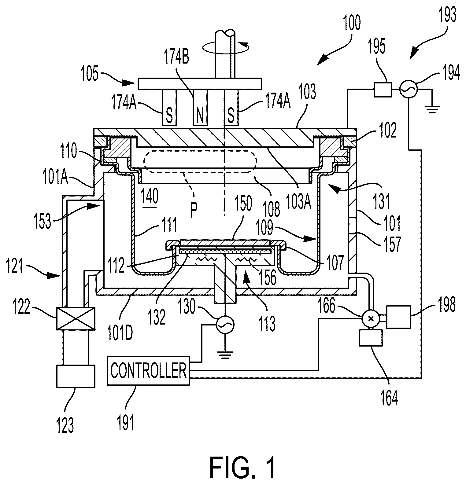 Patent US12597587 Figure 1 – Process chambers having multiple cooling plates