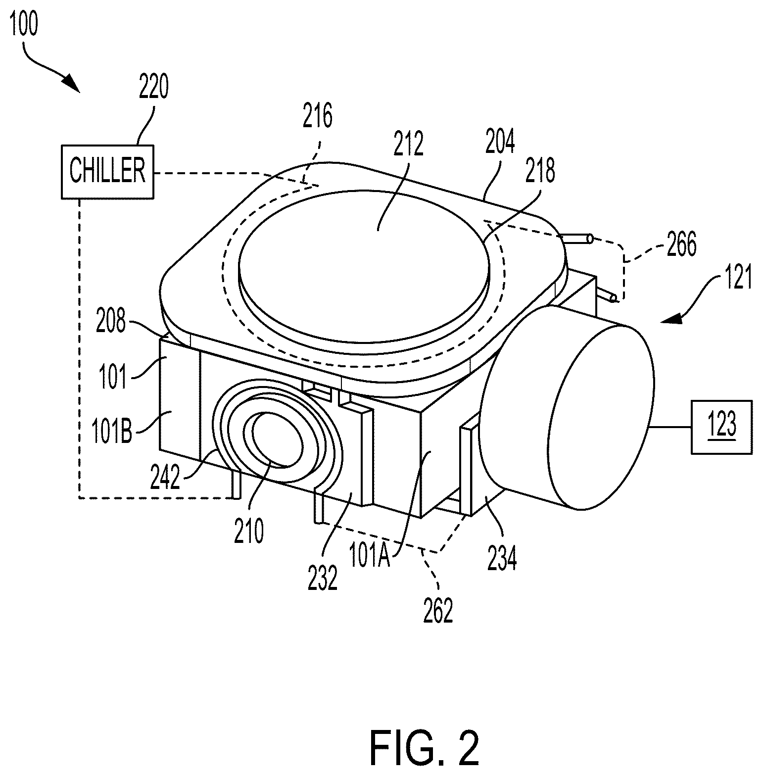 Patent US12597587 Figure 2 – Process chambers having multiple cooling plates