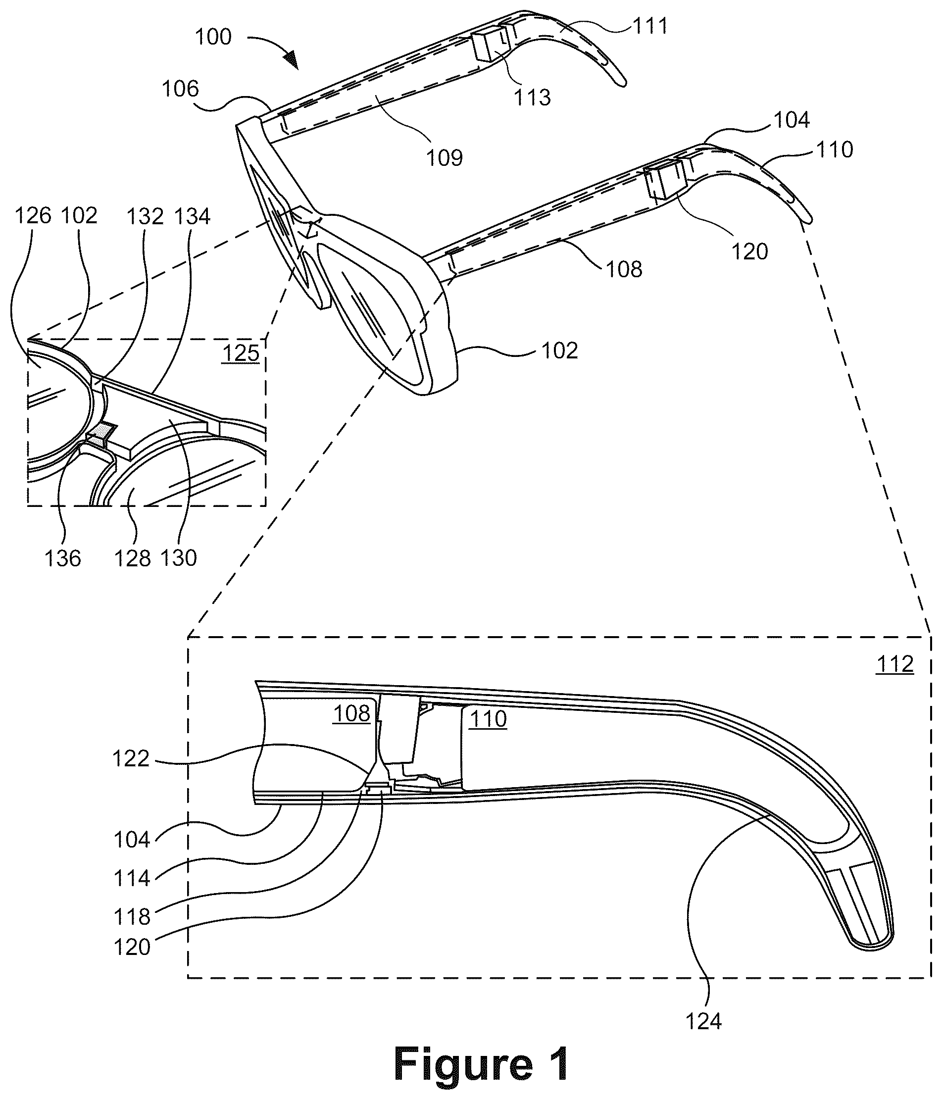 Patent US12597630 Figure 1 – Batteries with non-rectangular shapes for augmented reality devices, and systems and methods of use thereof