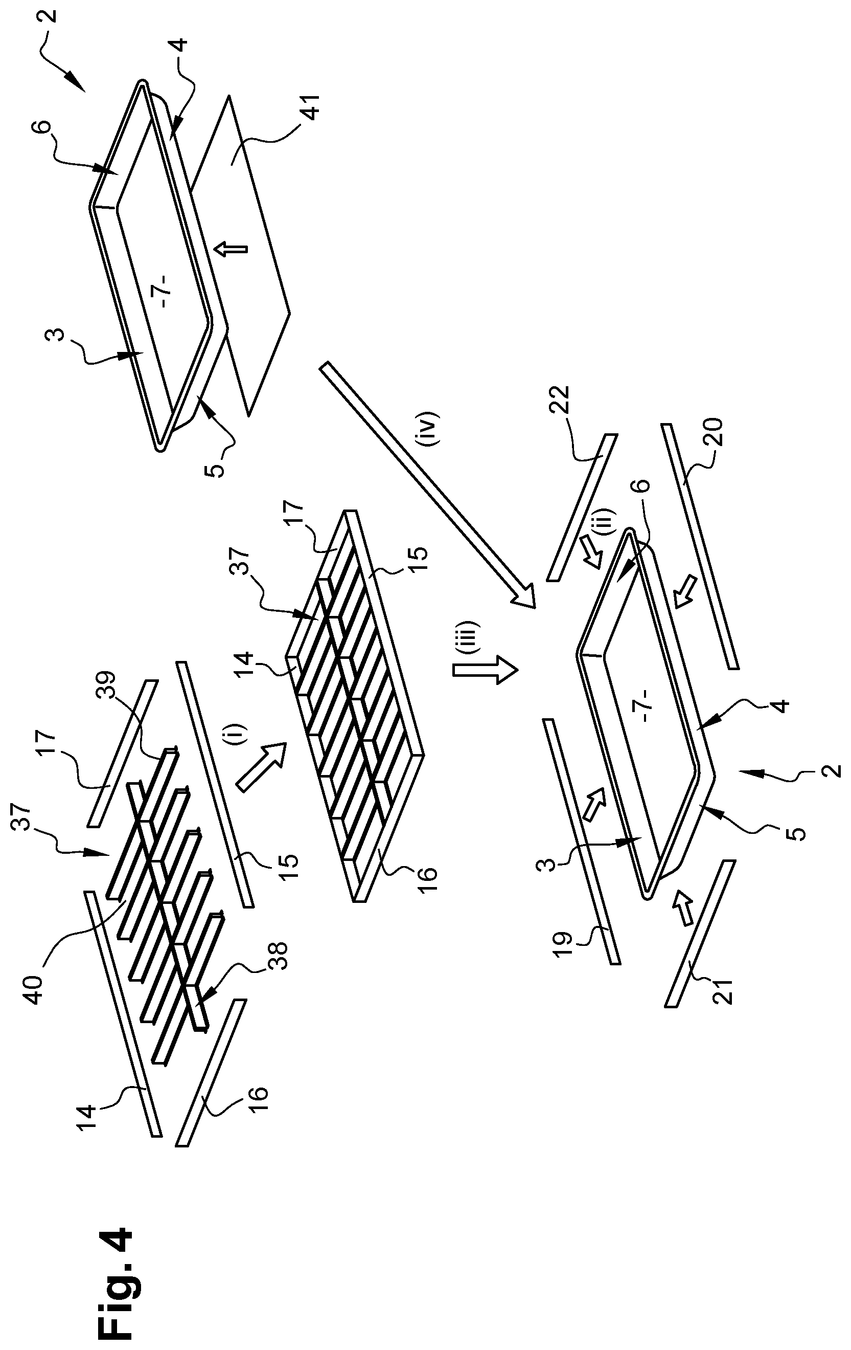 Patent US12597664 Figure 3 – Reinforced carrier device for a battery pack and process for the assembling of a reinforced battery pack
