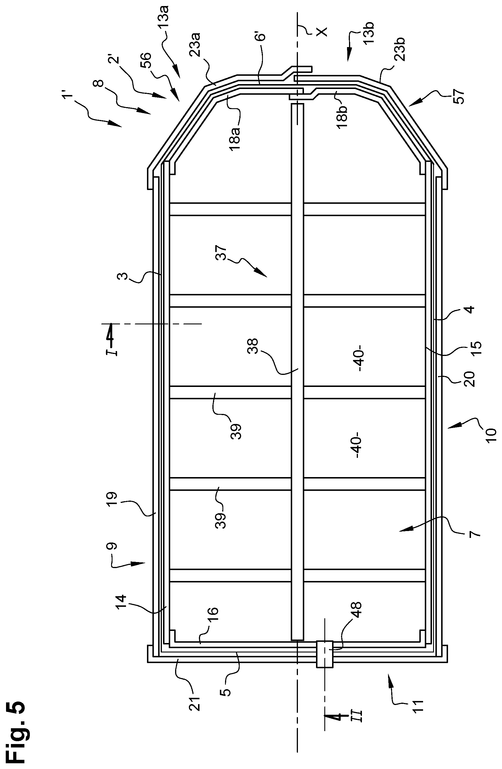 Patent US12597664 Figure 4 – Reinforced carrier device for a battery pack and process for the assembling of a reinforced battery pack