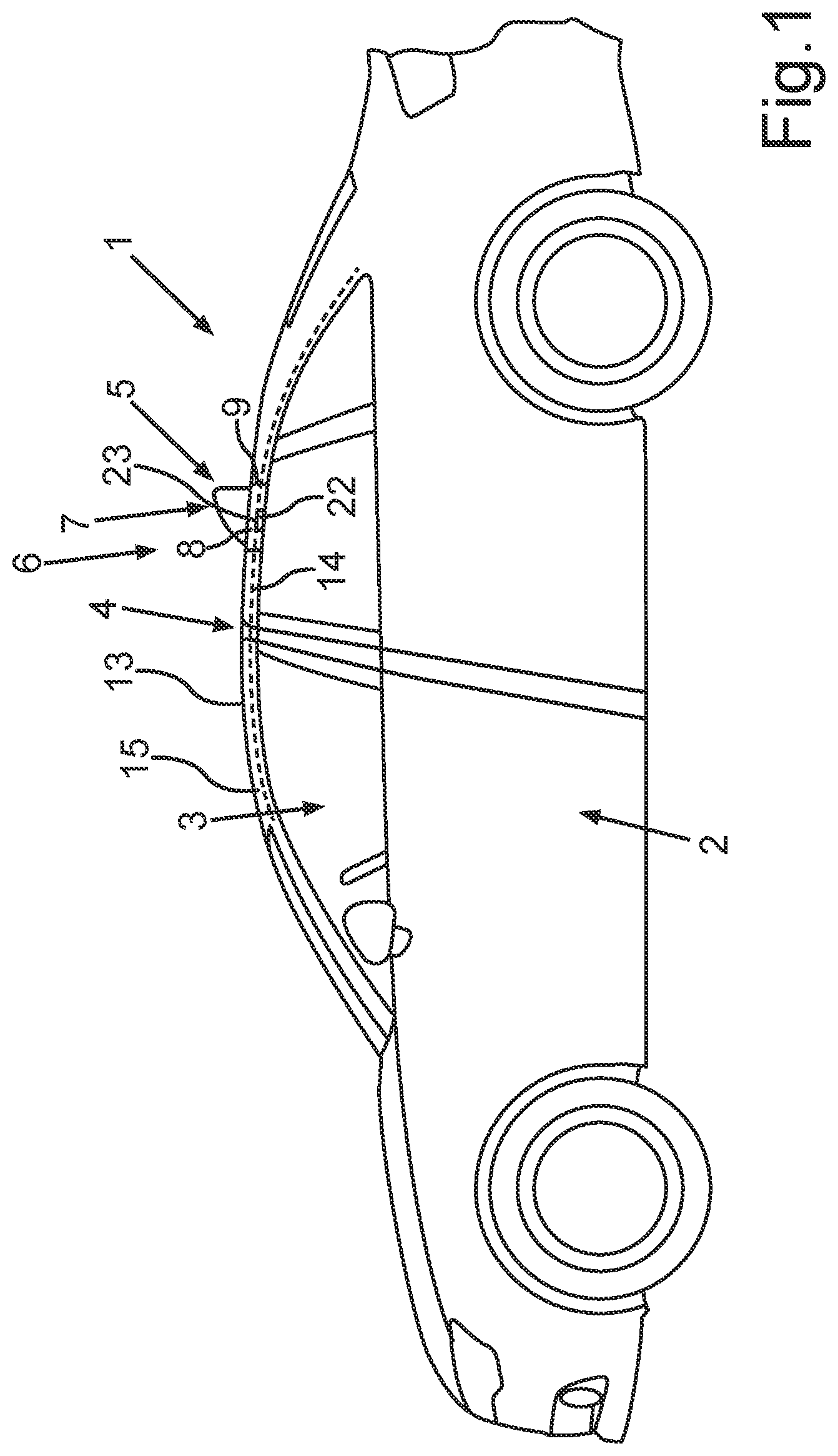 Patent US12597693 Figure 1 – Roof antenna module comprising a specific cooling of a control device on a vehicle roof, arrangement, motor vehicle, and method