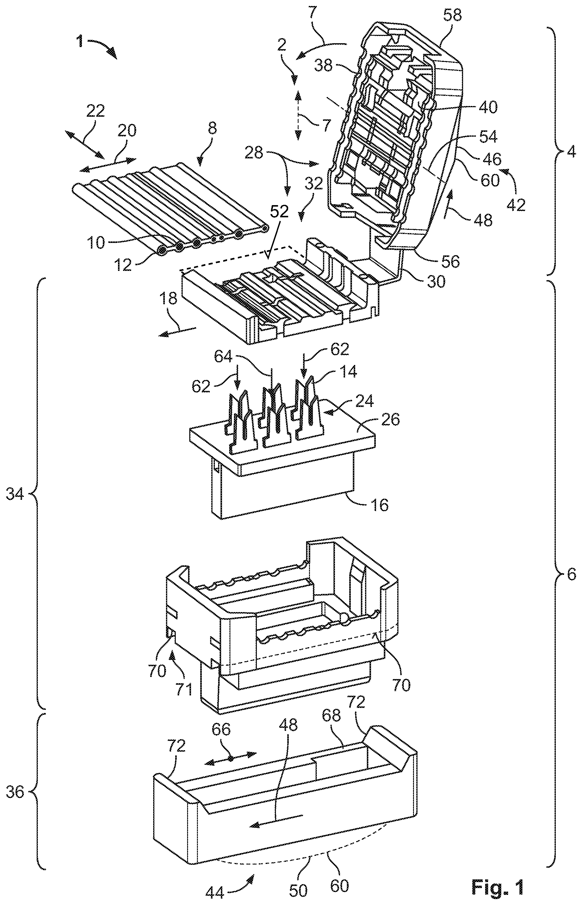 Patent US12597717 Figure 1 – Housing assembly for a plier-operated insulation-displacement connector