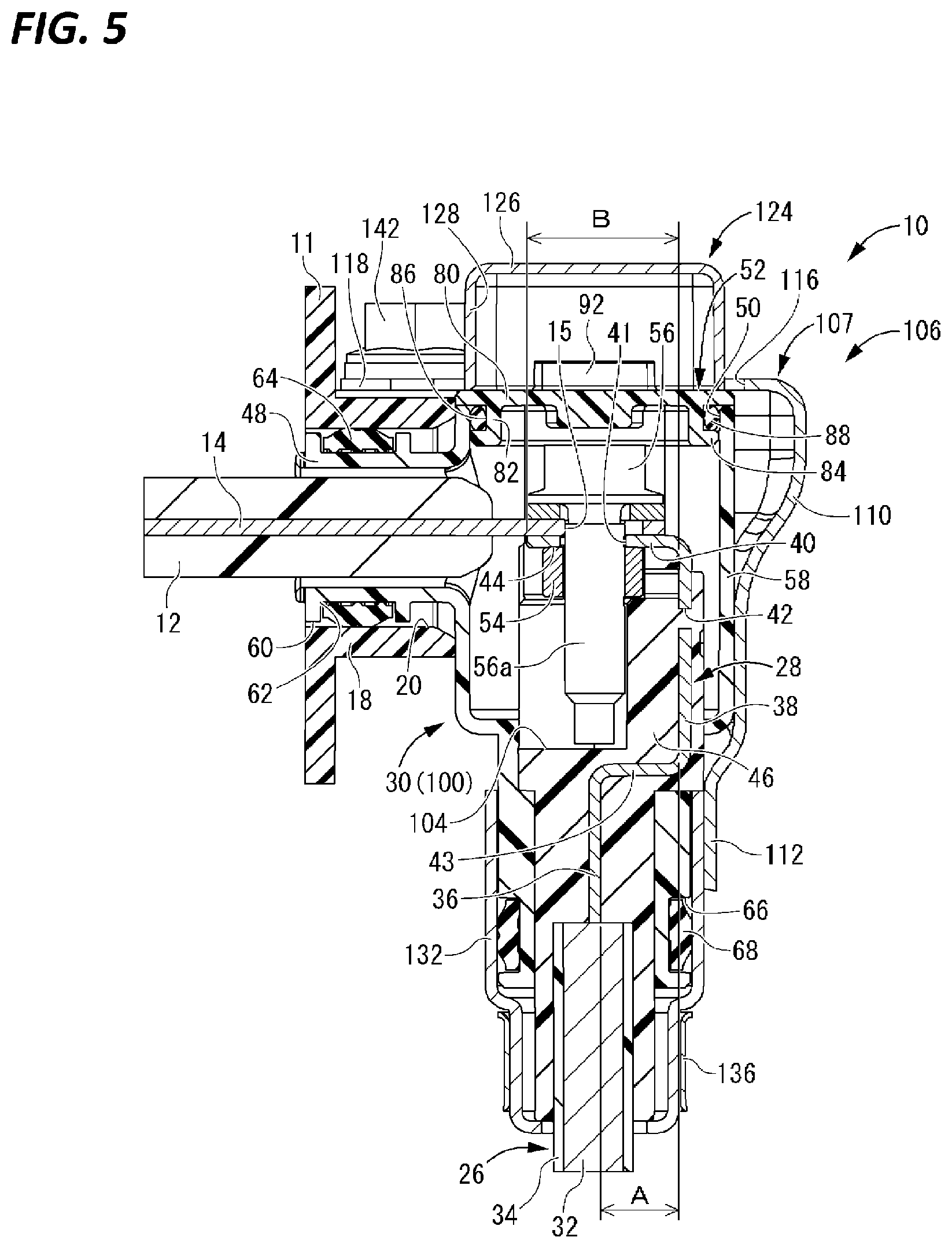 Patent US12597727 Figure 5 – Electrical connector with device-side terminal portion connected to connector-side terminal portion