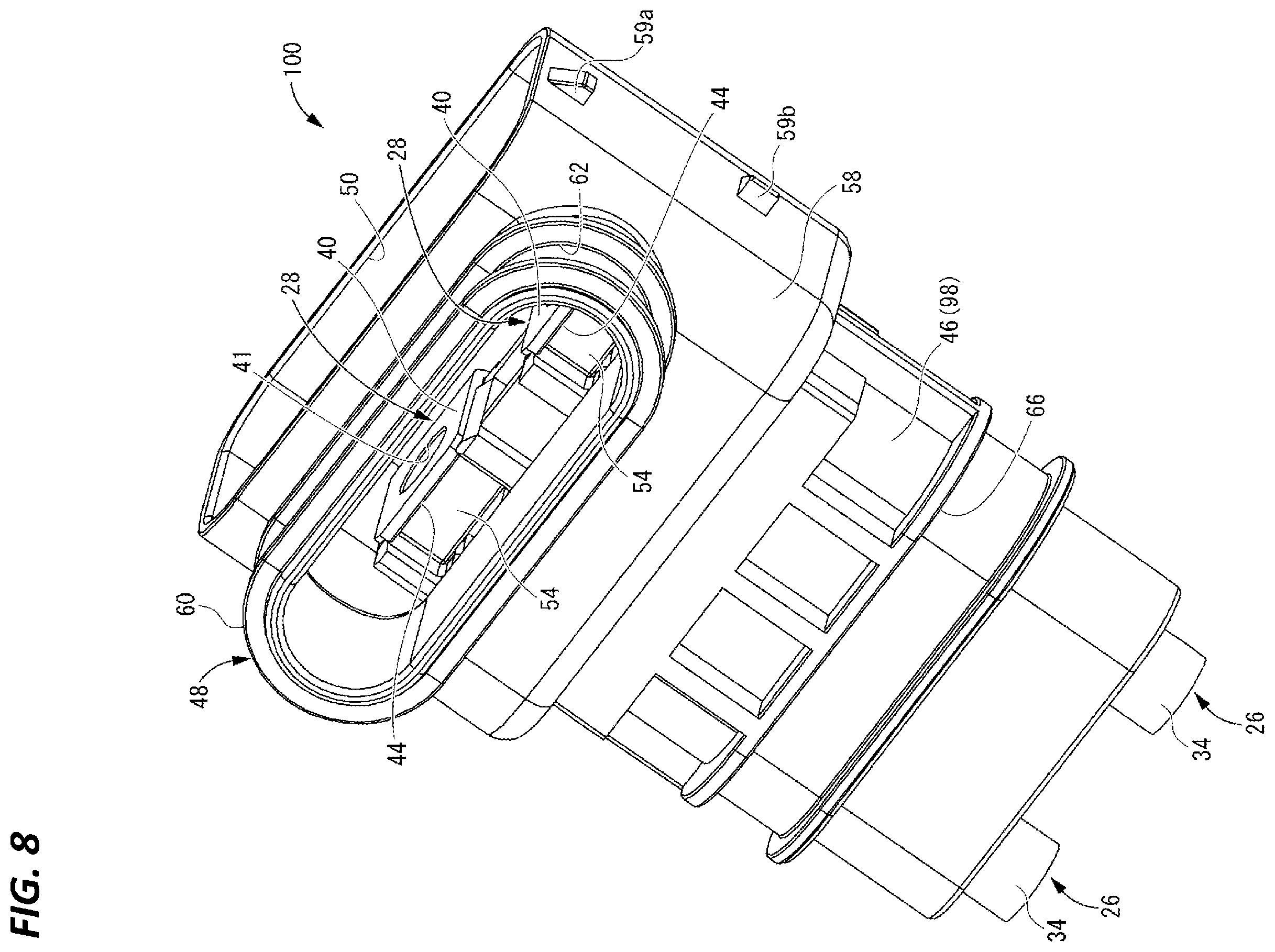 Patent US12597727 Figure 8 – Electrical connector with device-side terminal portion connected to connector-side terminal portion
