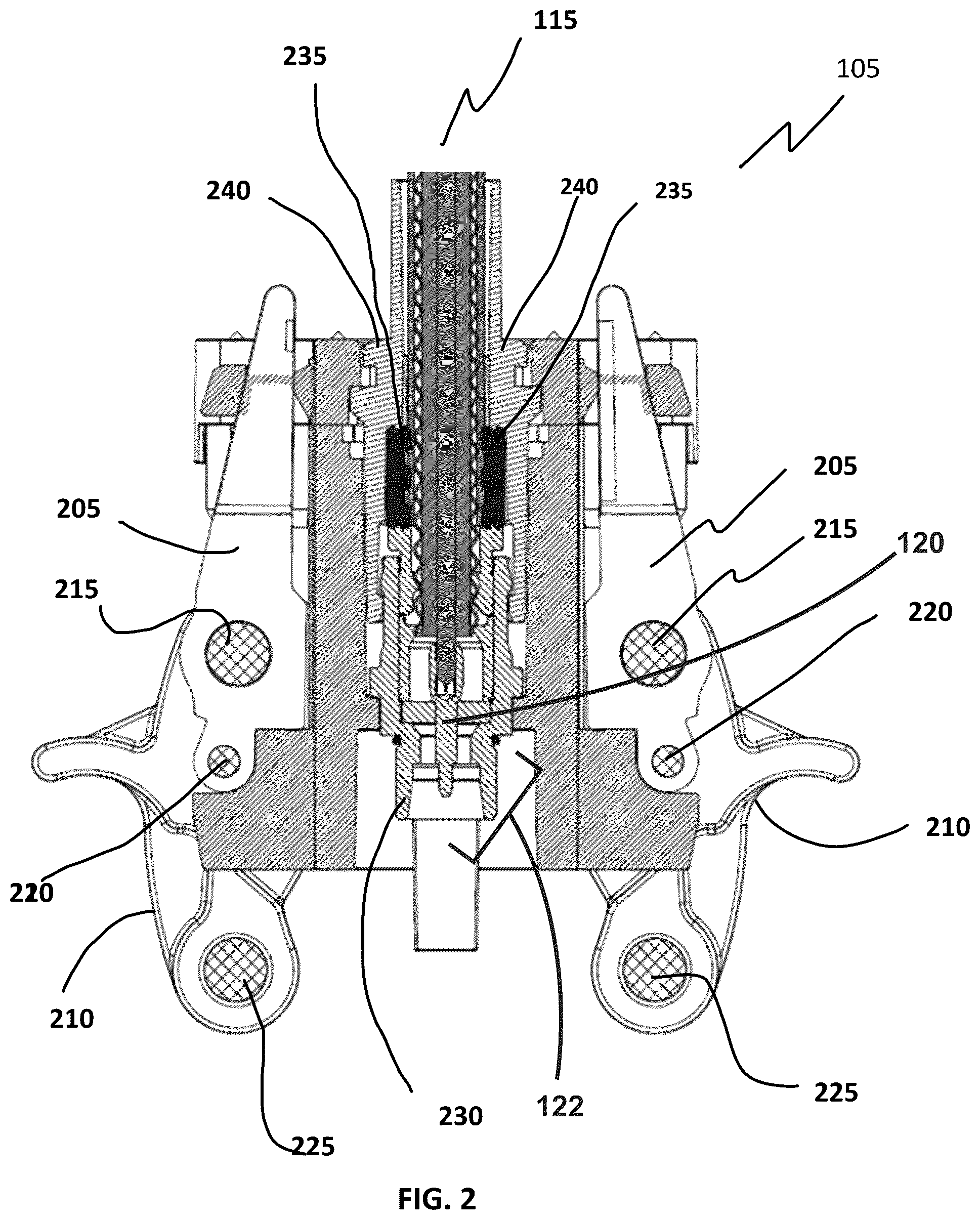 Patent US12597738 Figure 2 – Mechanism for connecting and disconnecting cluster RF connector
