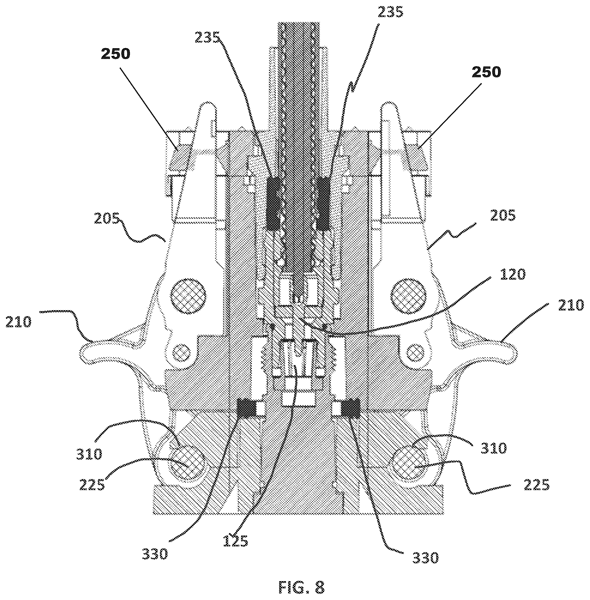 Patent US12597738 Figure 8 – Mechanism for connecting and disconnecting cluster RF connector