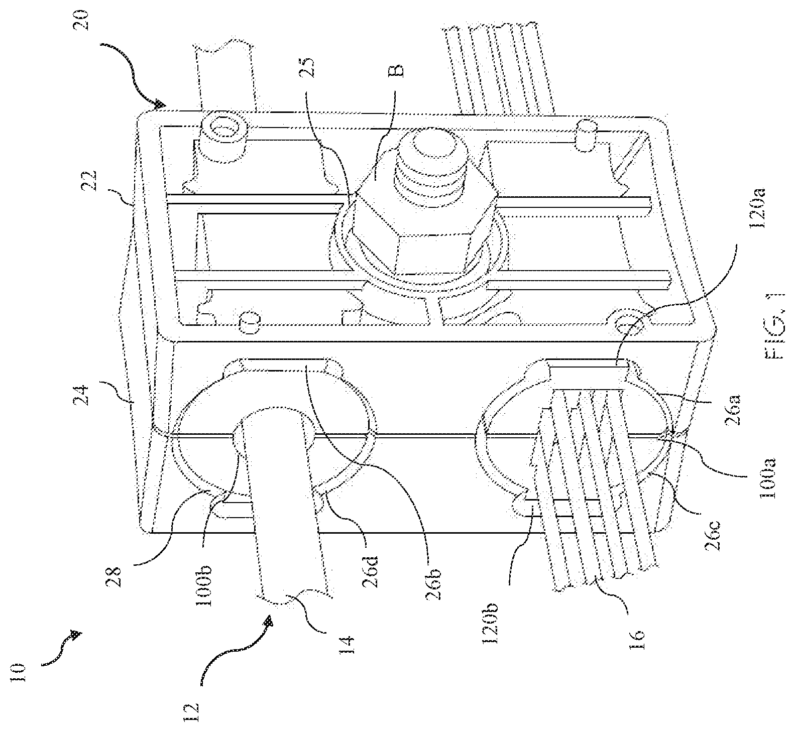 Patent US12597762 Figure 1 – Cable retainer assemblies and cable enclosures