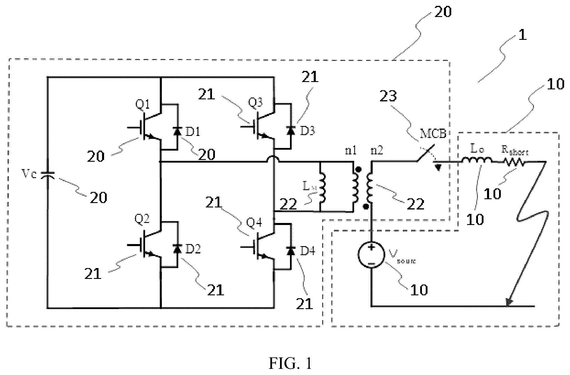 Patent US12597768 Figure 1 – Series type hybrid circuit breaker with non-resonant current zero-crossing generation
