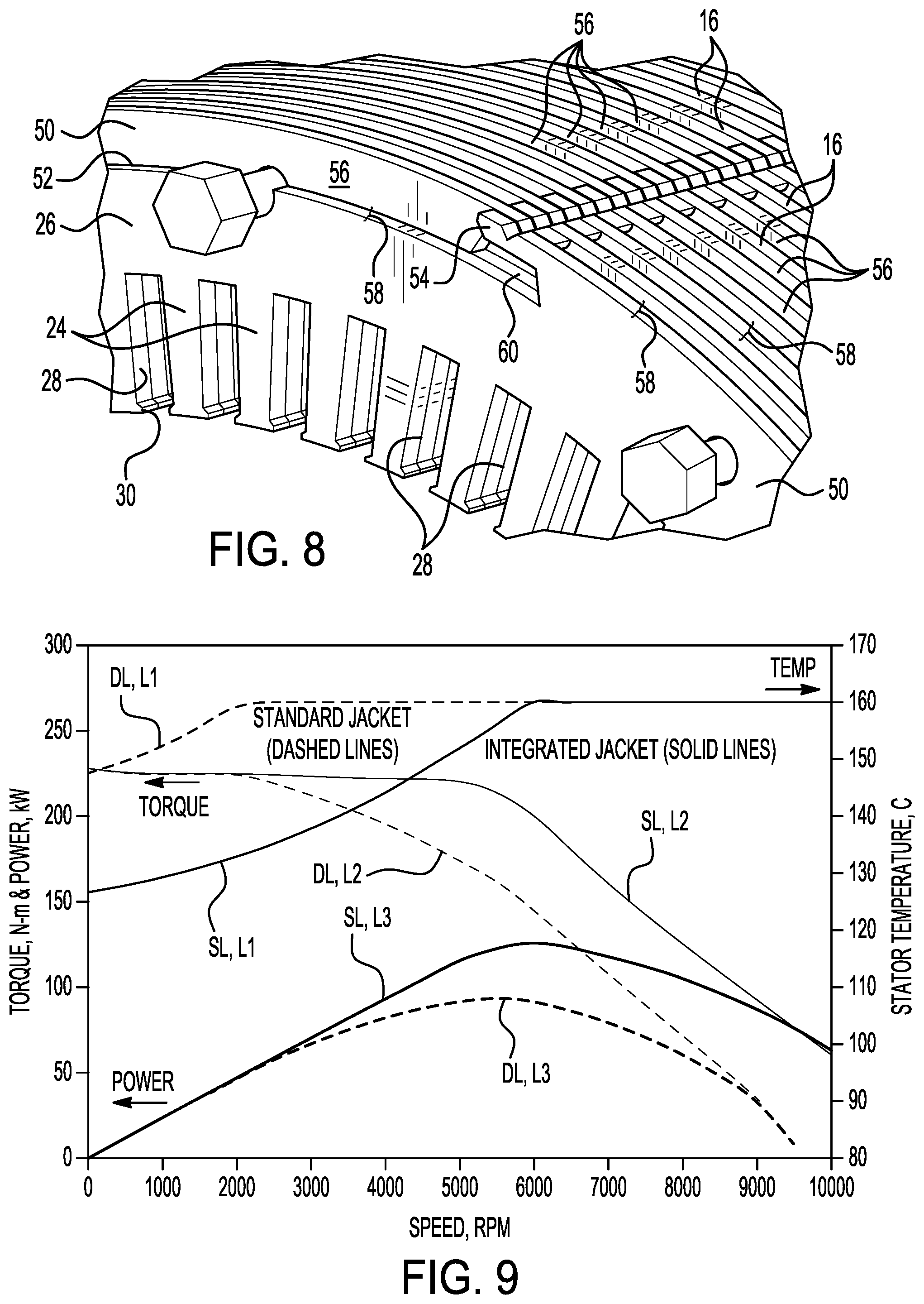 Patent US12597813 Figure 6 – Electric motor with coolant flow at stator slots
